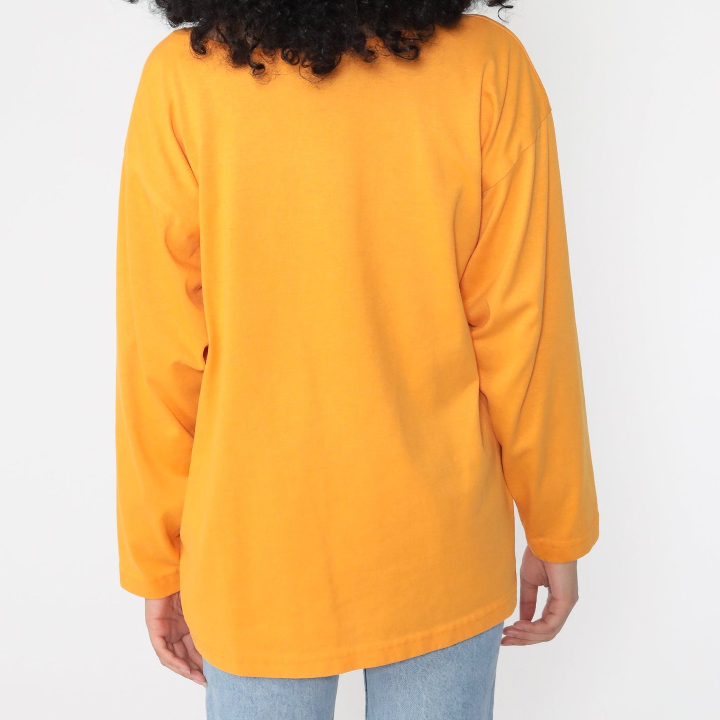 90s Europe Travel Graphic Long Sleeve T-Shirt Yellow Cotton Extra Large XL