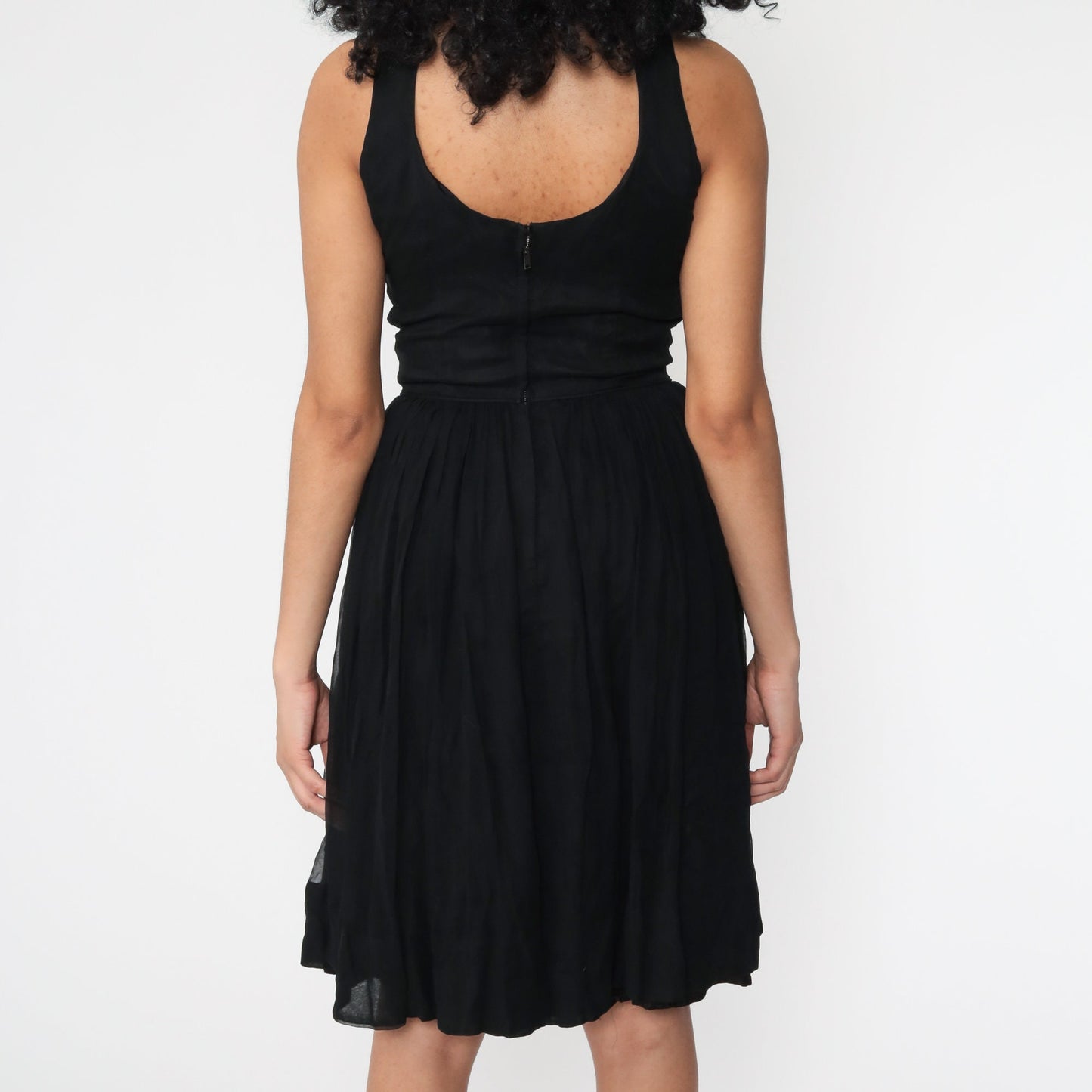 60s Jonathan Logan Black Chiffon Midi Dress High Waist Extra Small