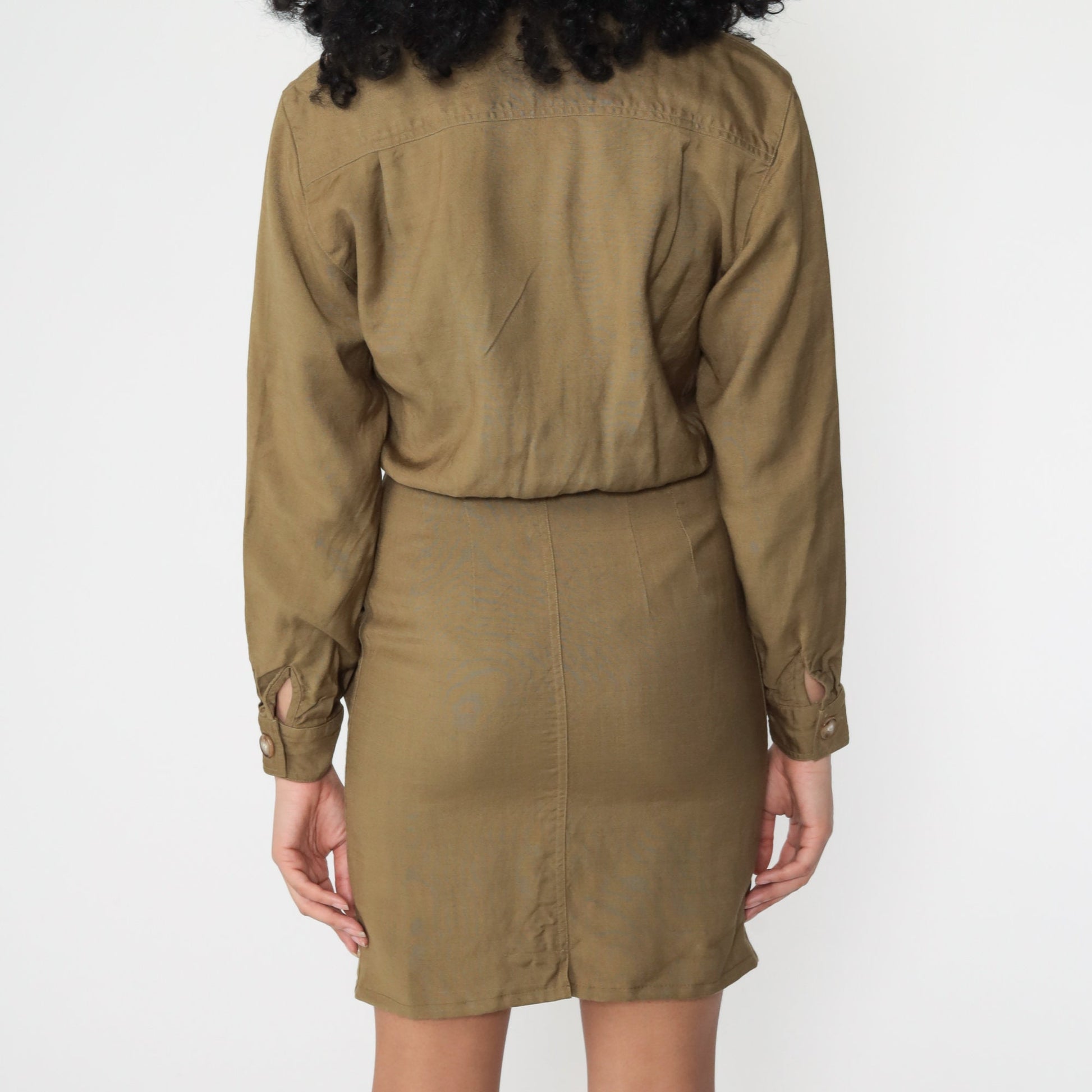 80s Liz Claiborne Cargo Shirt Dress Olive Green Button-Up Mini Extra Small