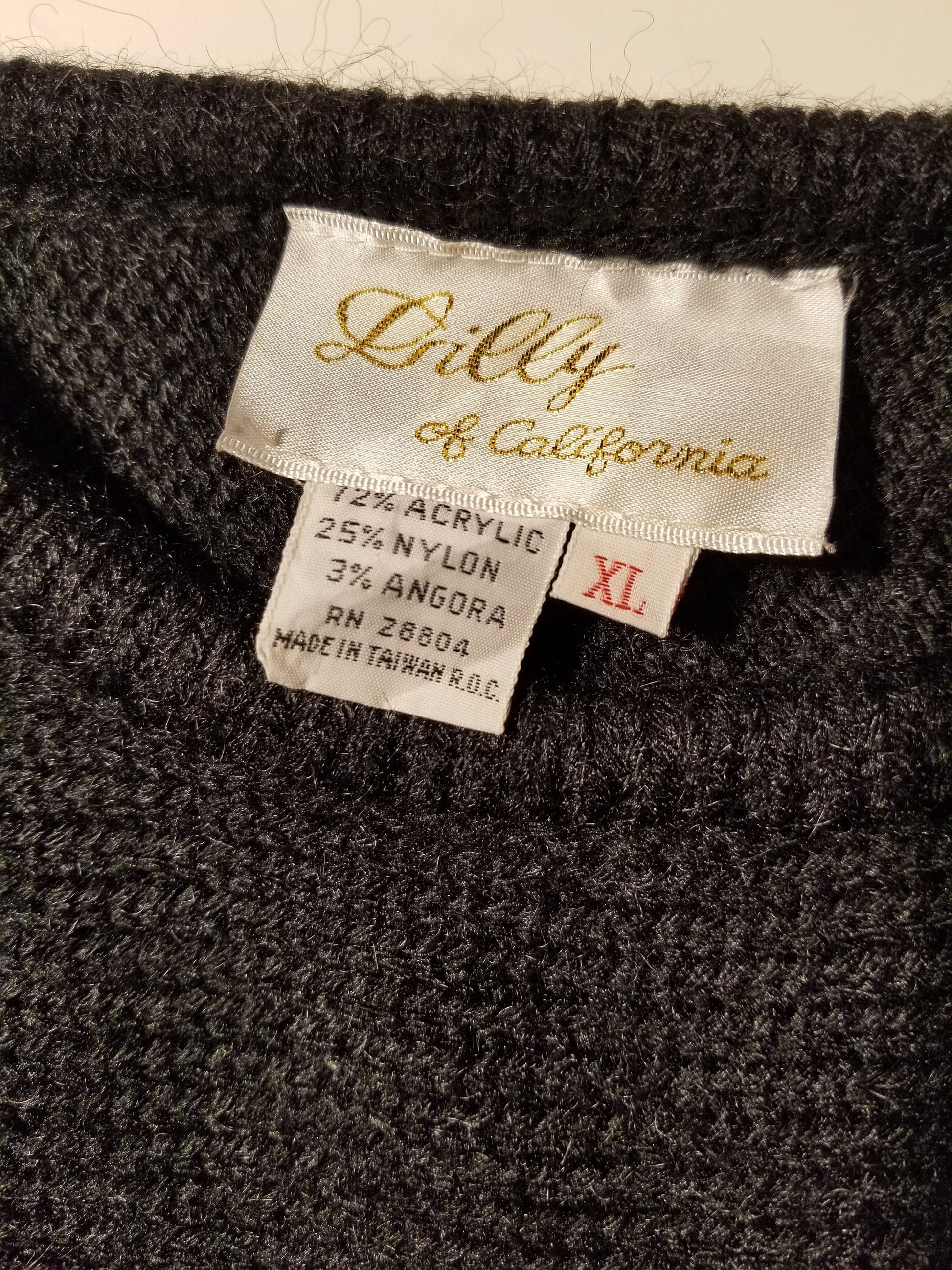 80s Black Angora Floral Sweater Dolman Sleeve Knit Pullover Large