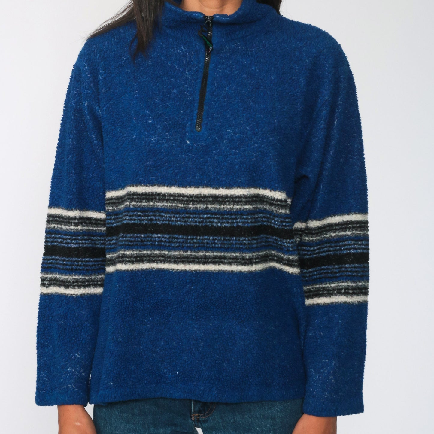 90s Avalanche Blue Striped Fleece Half-Zip Pullover Jacket Small