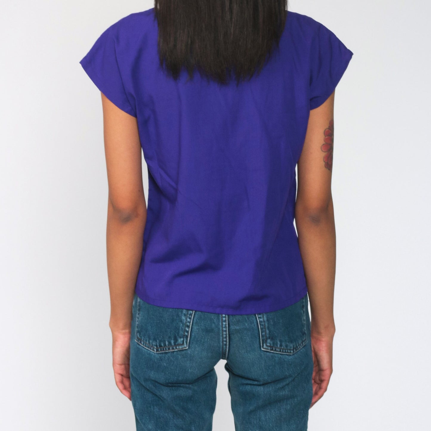 80s Purple Cap Sleeve Blouse Extra Small XS