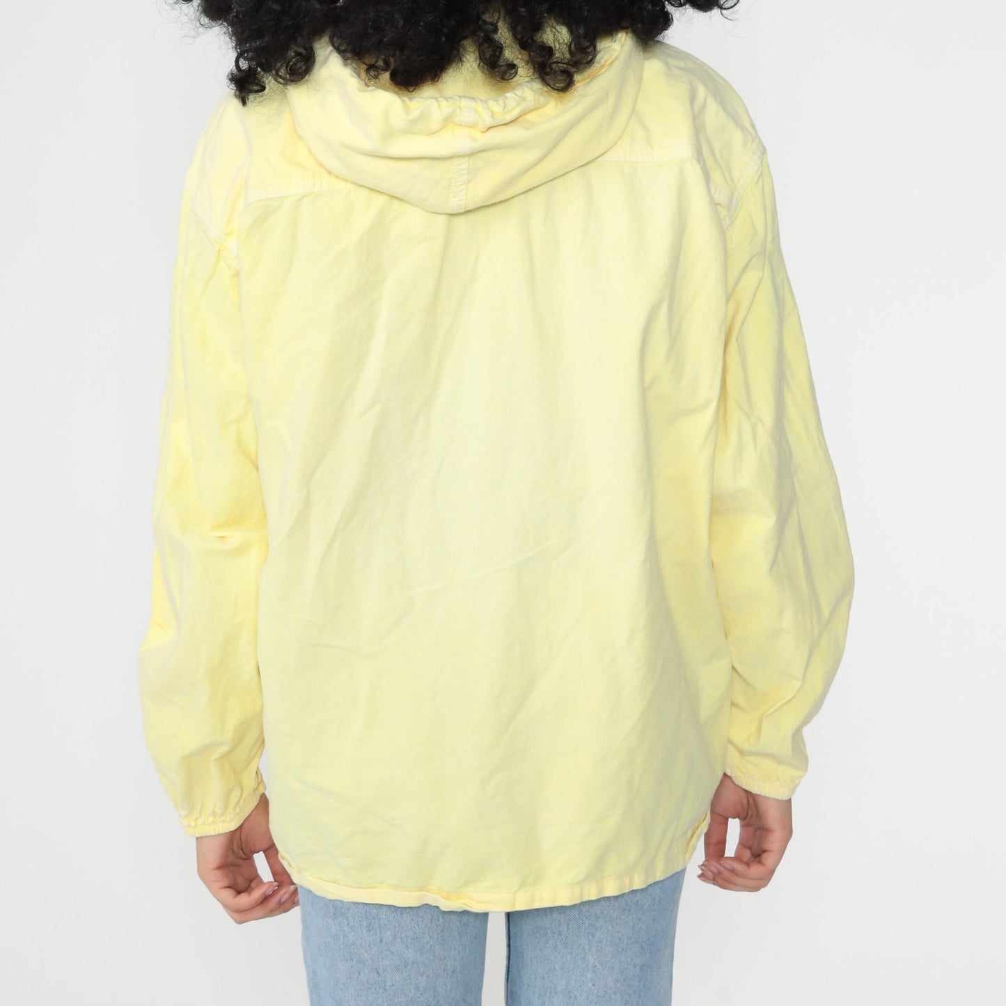 80s Yellow Cotton Hooded Jacket Windbreaker Medium