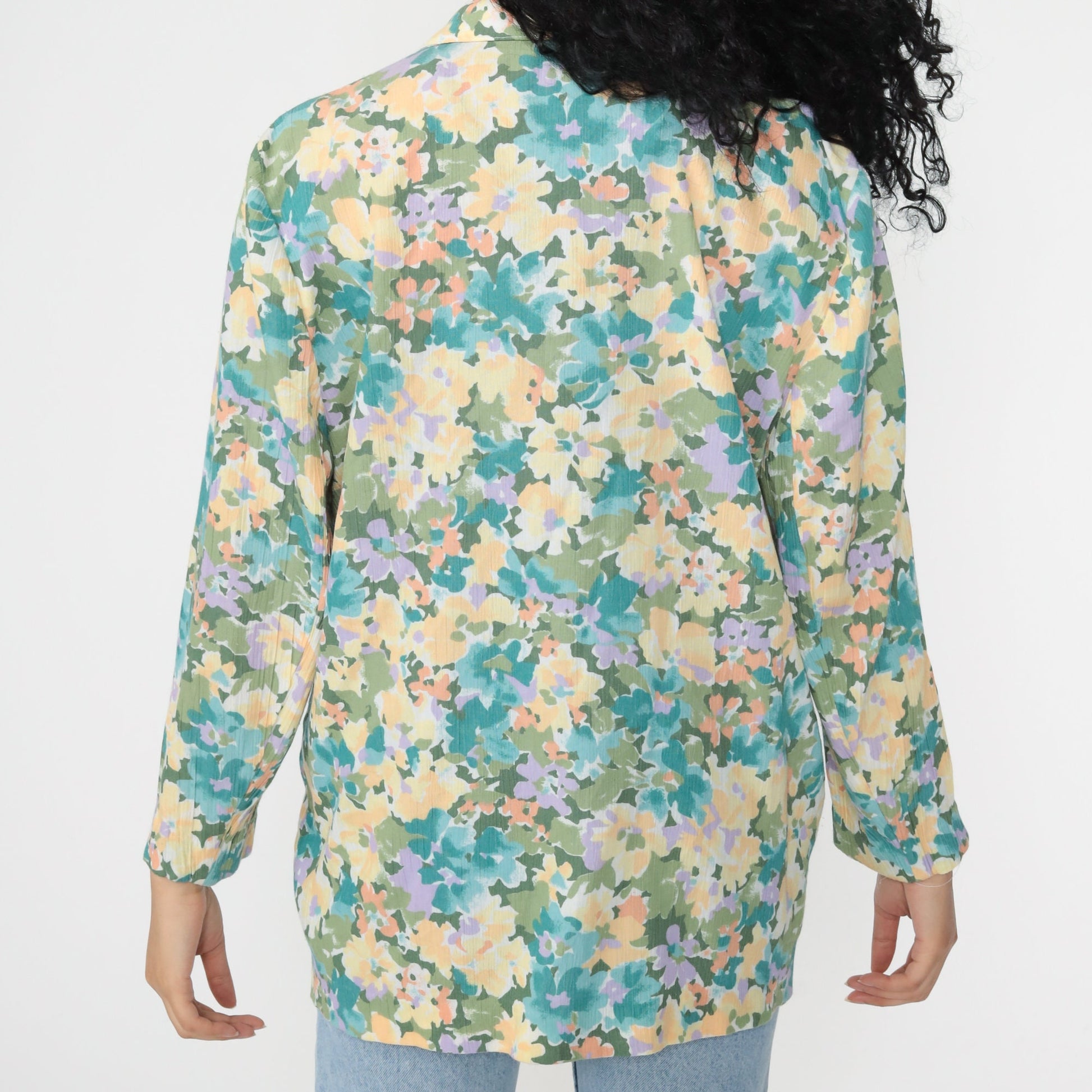 80s Koret Floral Blazer Jacket Pastel Yellow Blue Medium Large