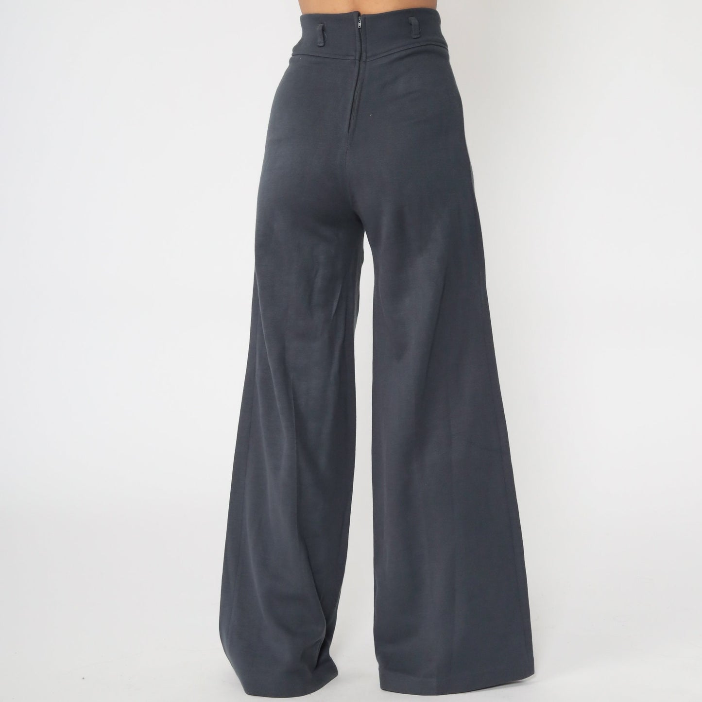 70s Grey Bell Bottom Pants High Waist Wide Leg Knit Trousers Extra Small XS