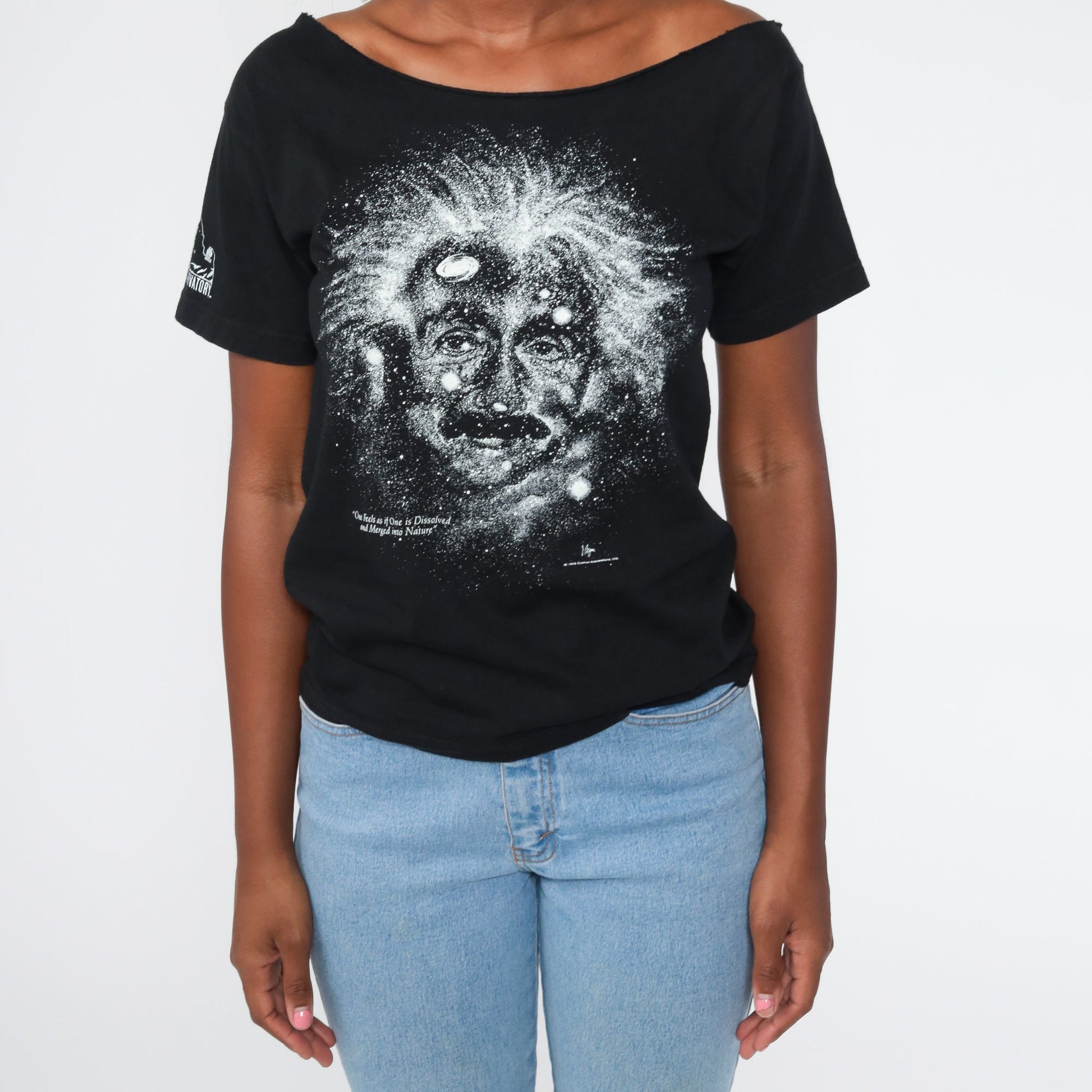 90s Albert Einstein Glow in the Dark Galaxy T-Shirt Black Small