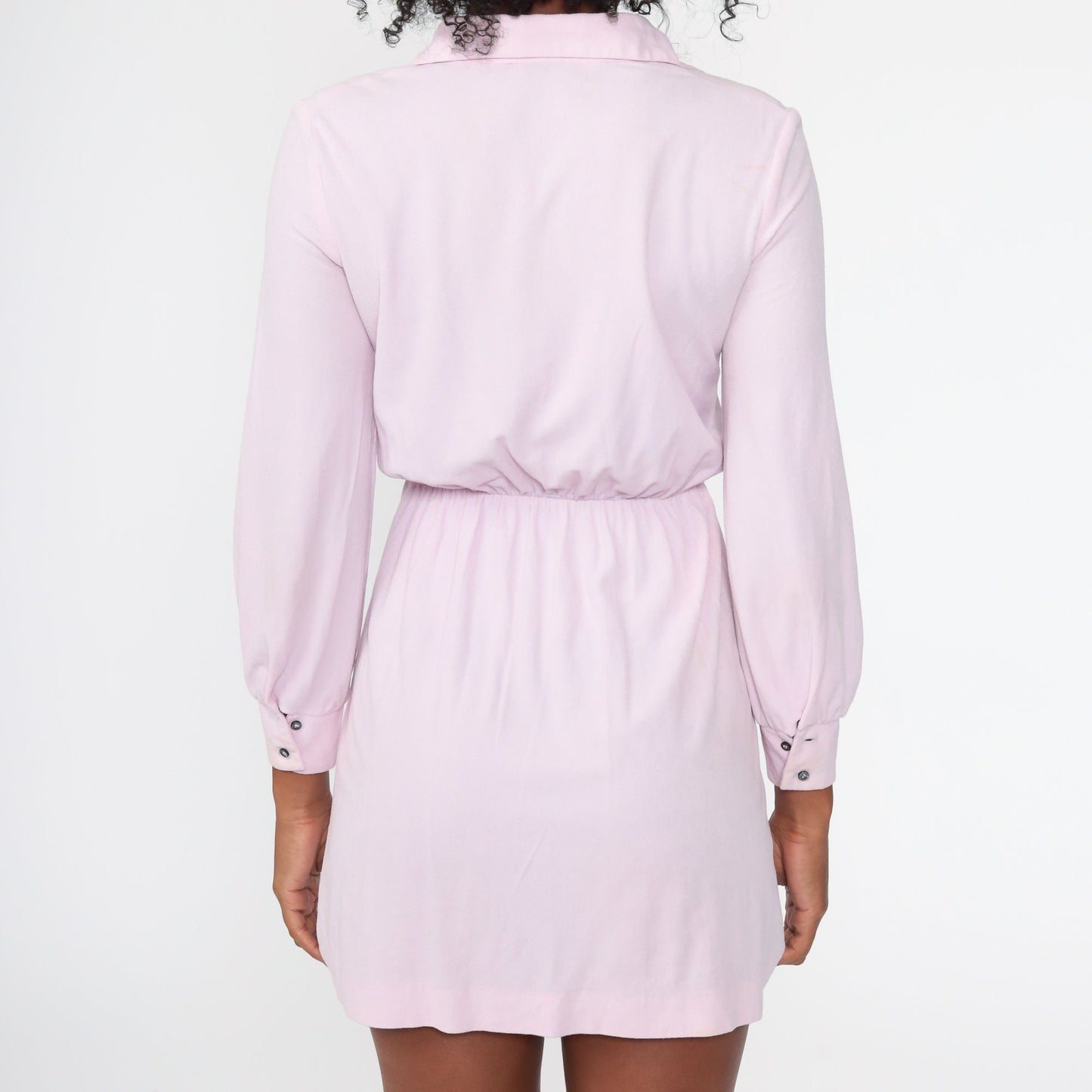 70s Lavender Dagger Collar Mini Dress Button-Up Long Sleeve High Waisted Extra Small