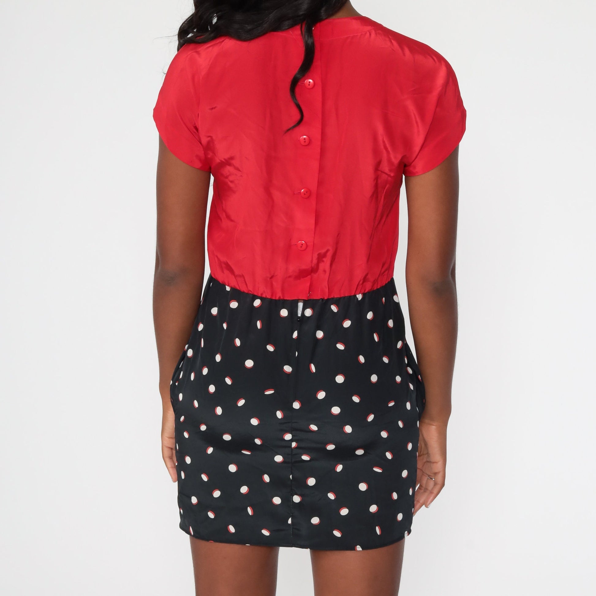 90s Liz Claiborne Polka Dot Mini Dress Red Black Cap Sleeve Small