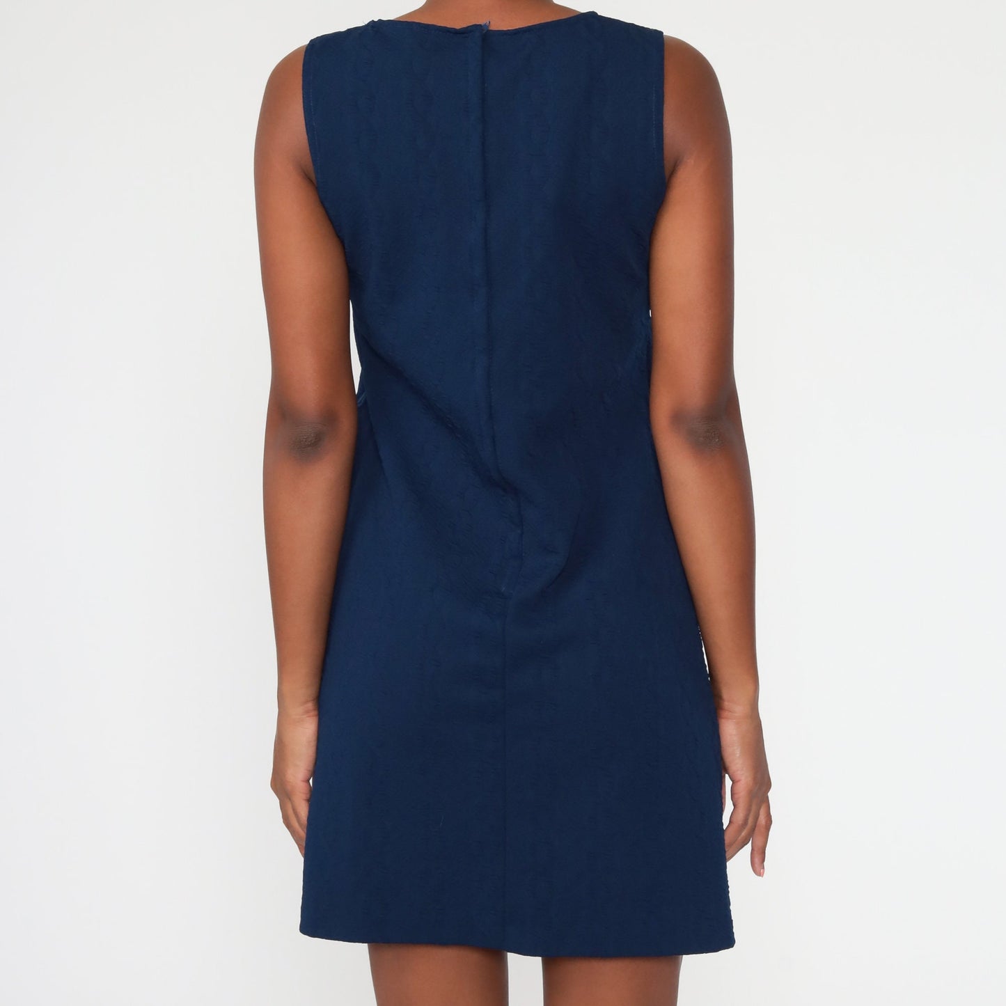 70s Cable Knit Shift Dress Navy Mini Sleeveless Small Medium