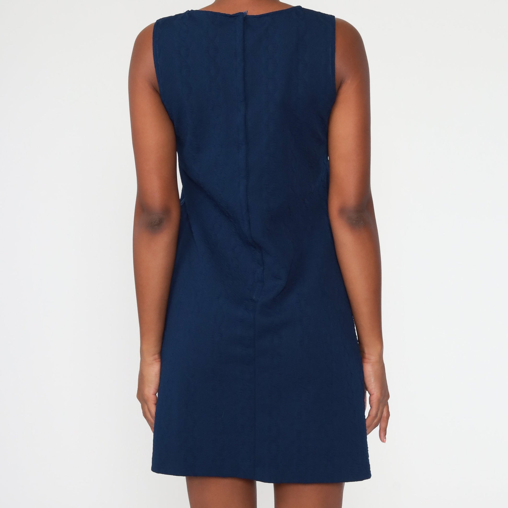 70s Cable Knit Shift Dress Navy Mini Sleeveless Small Medium