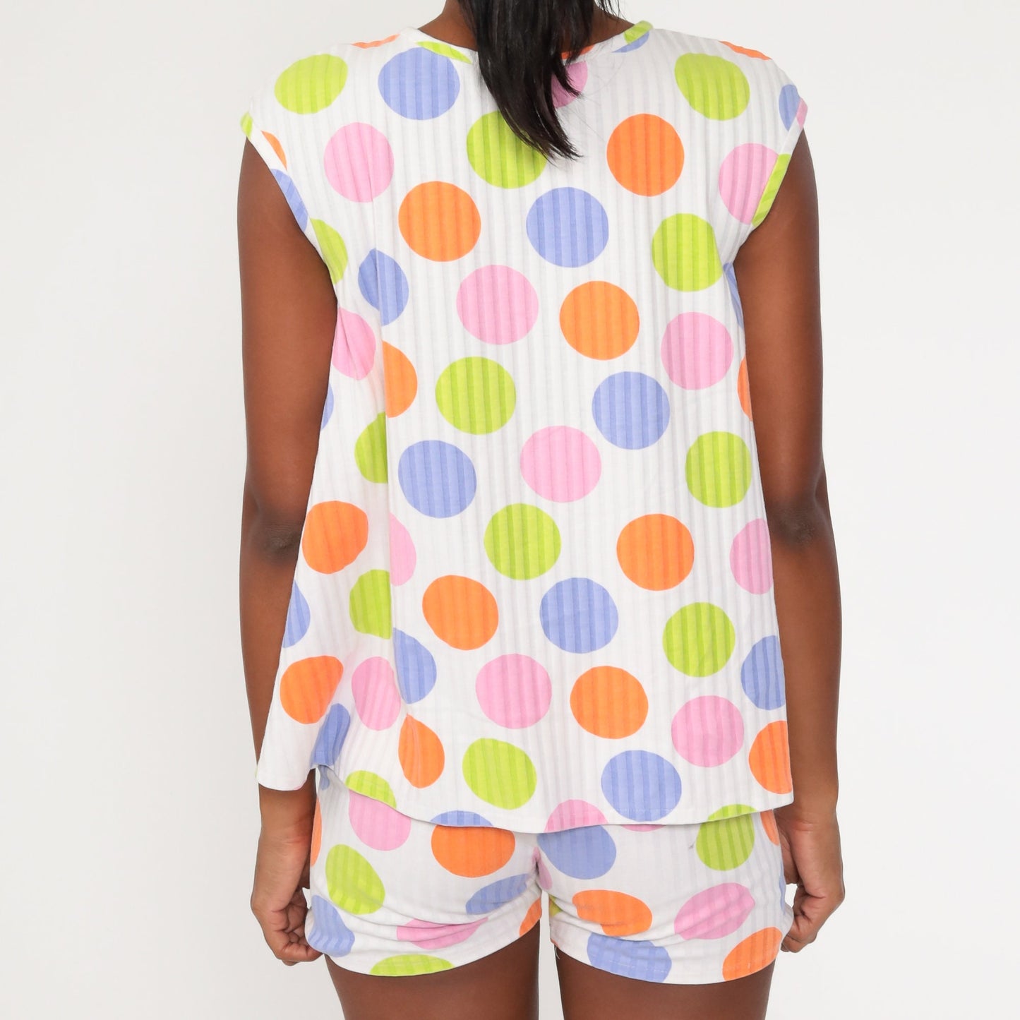 80s Polka Dot Two Piece Romper Set Button Up Blouse Shorts Small
