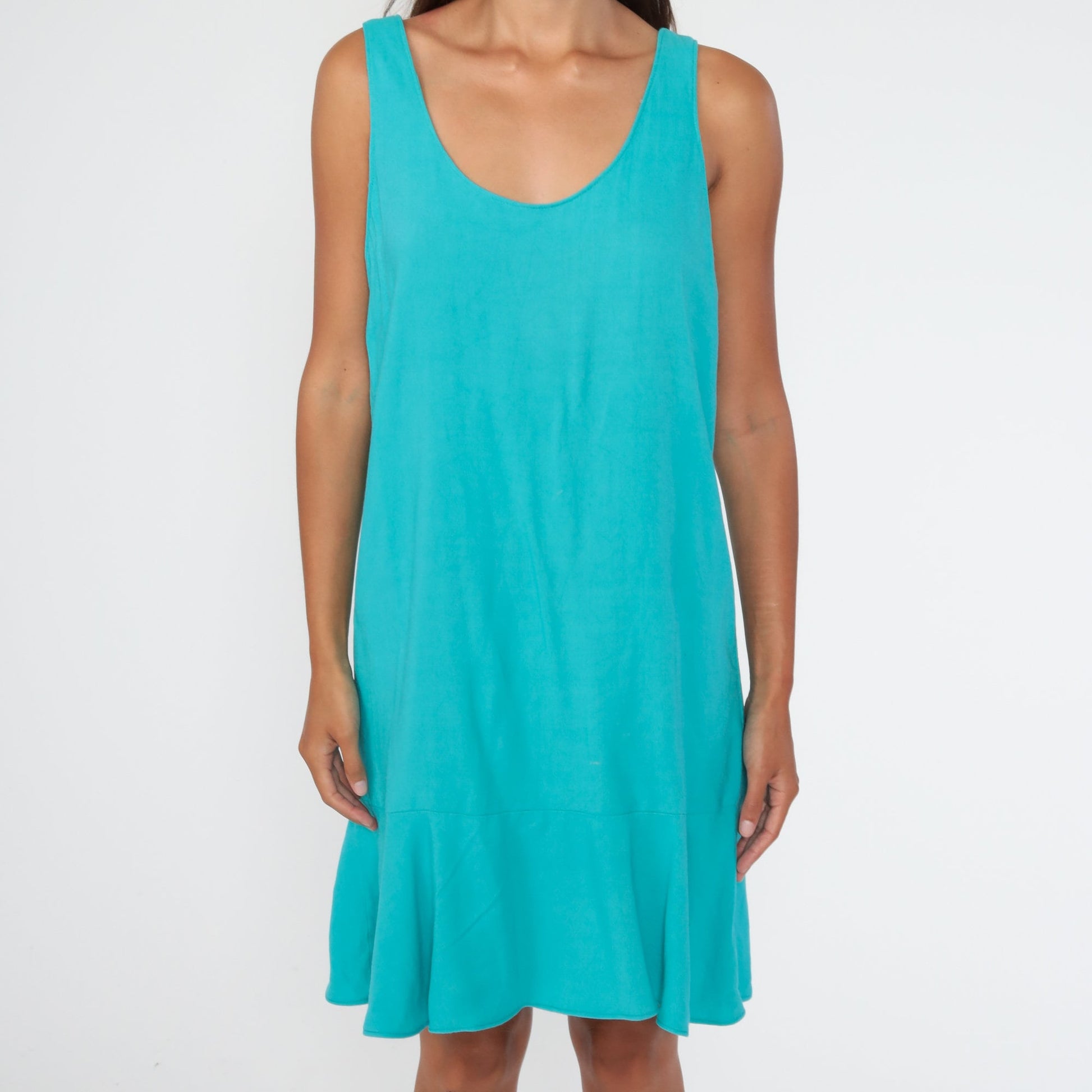 90s Turquoise Jumper Dress Mini Shift Sleeveless Medium
