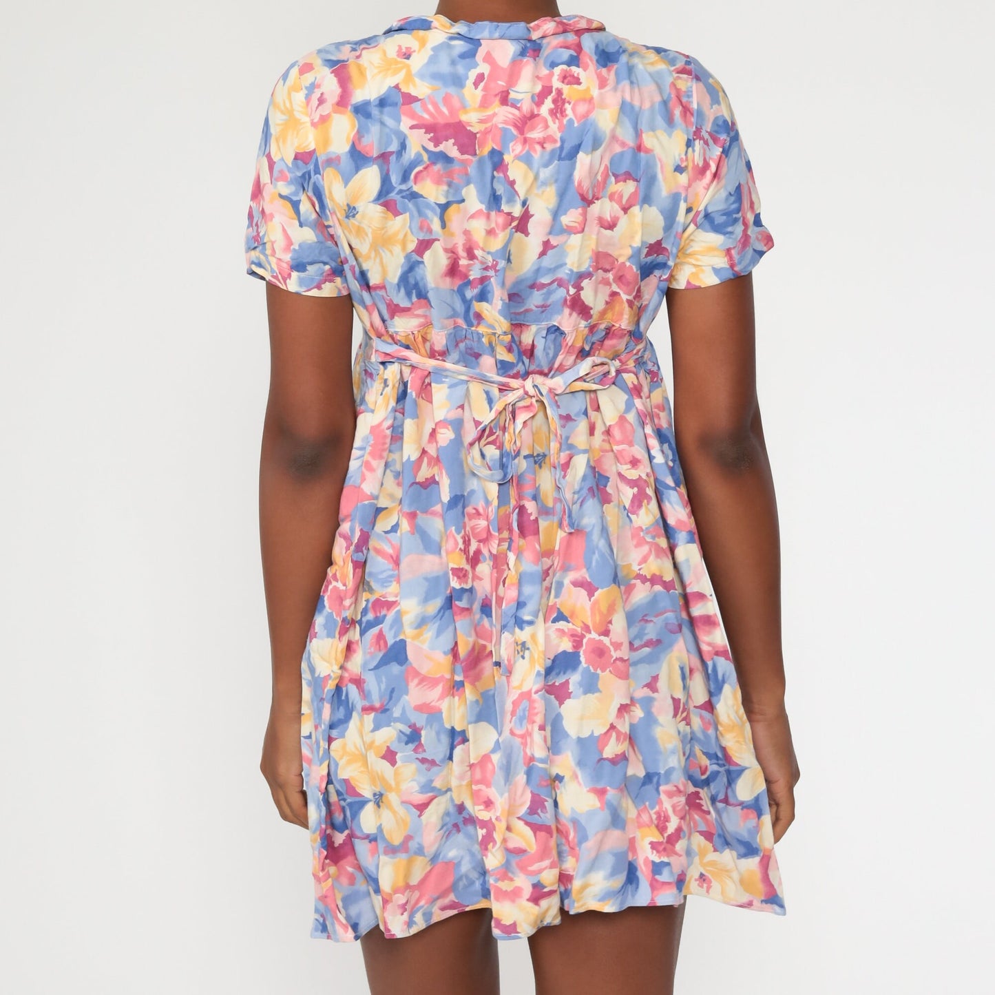90s Floral Babydoll Dress Mini Empire Waist Short Sleeve Small