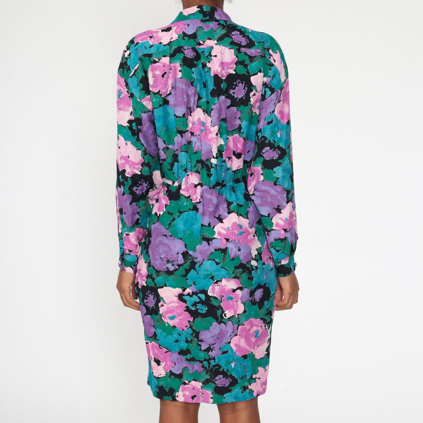 80s Pat Argenti Floral Wrap Dress Purple Midi Dolman Sleeve Medium