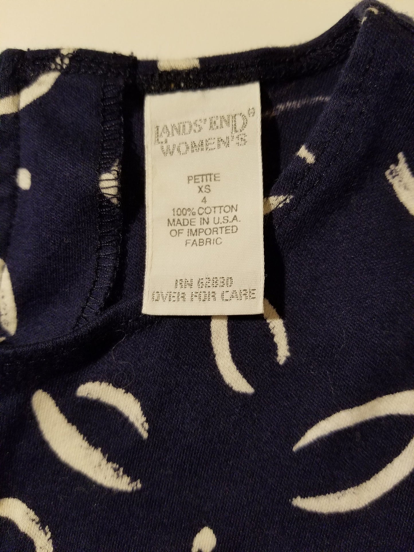 90s Lands' End Navy Leaf Print Mini Dress High Waist Pockets Extra Small XS