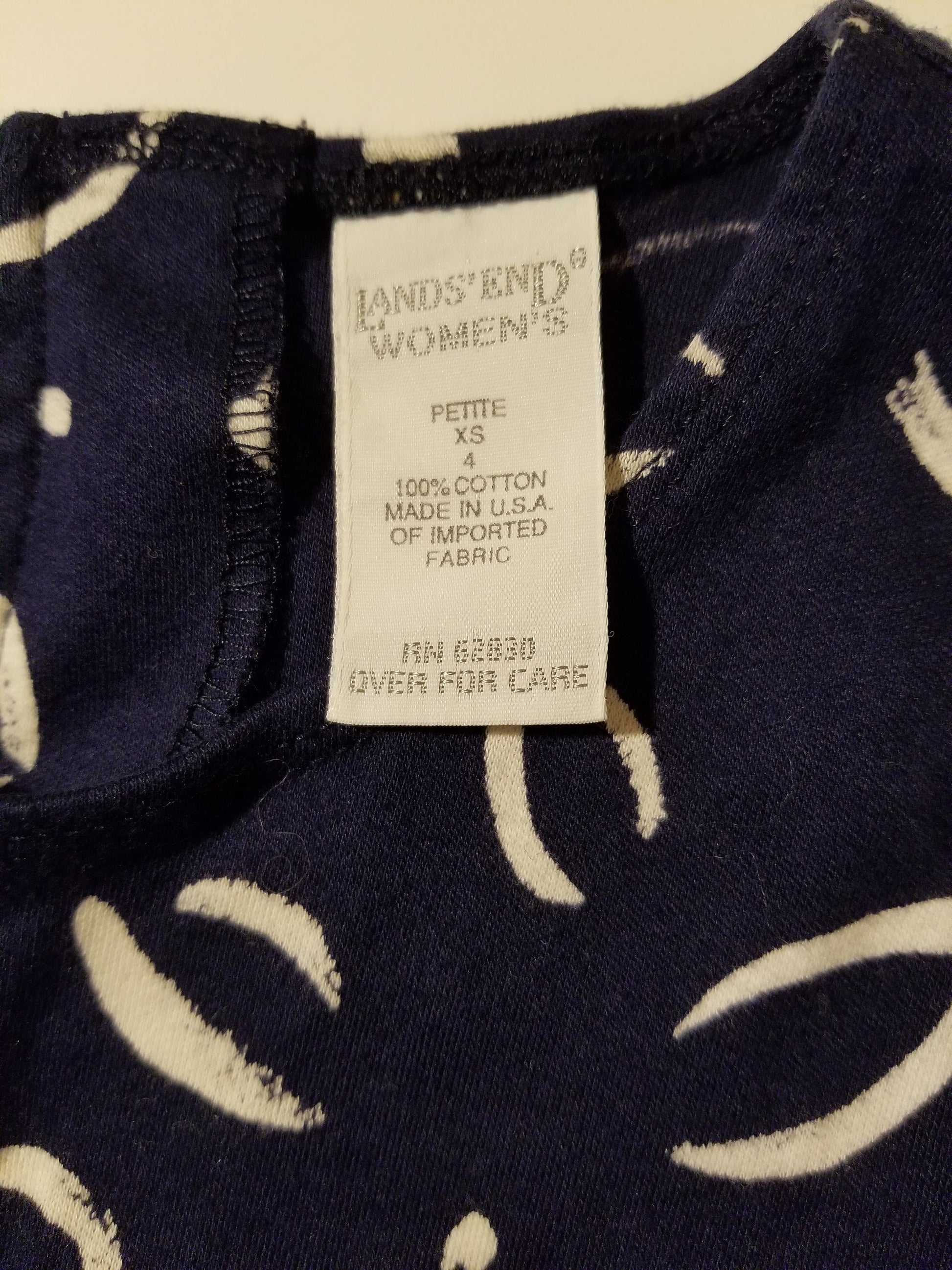 90s Lands' End Navy Leaf Print Mini Dress High Waist Pockets Extra Small XS