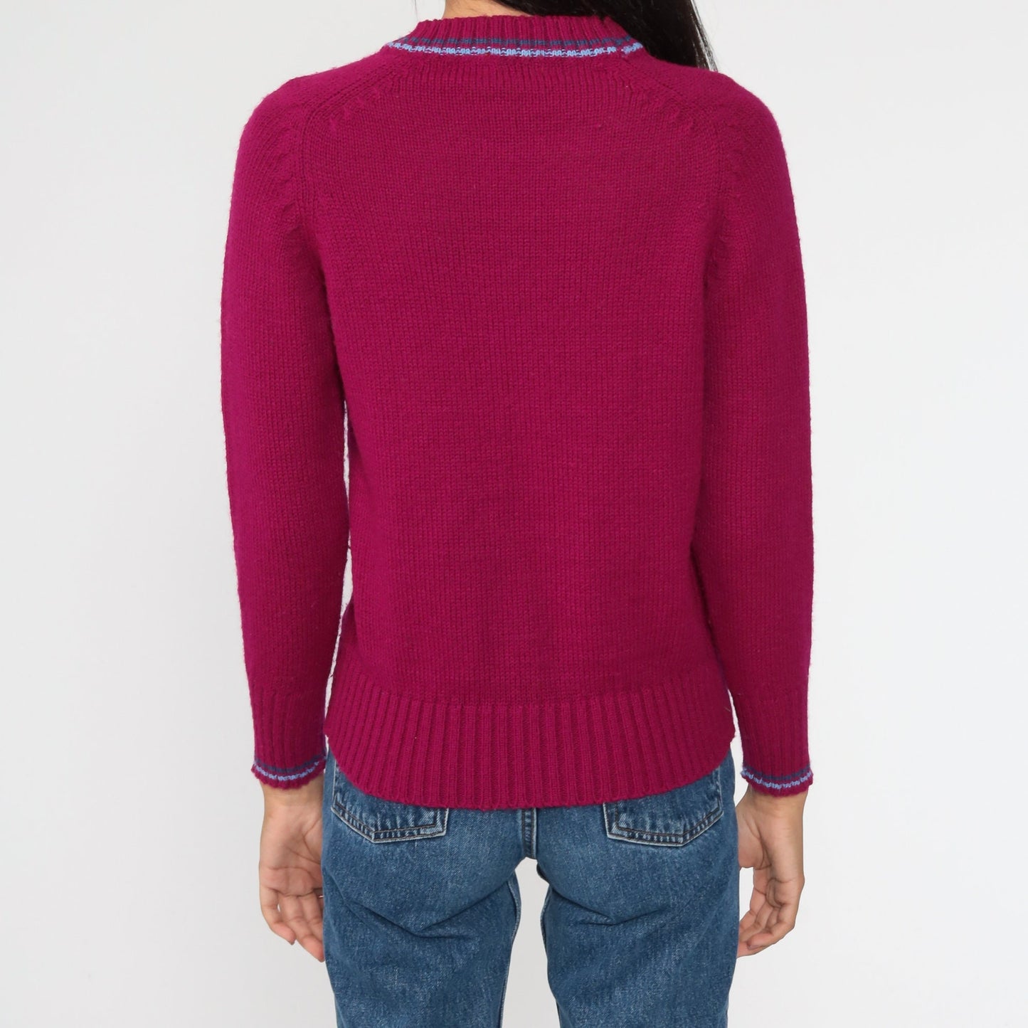 80s Purple Horse Graphic Knit Sweater Ringer Pullover Small