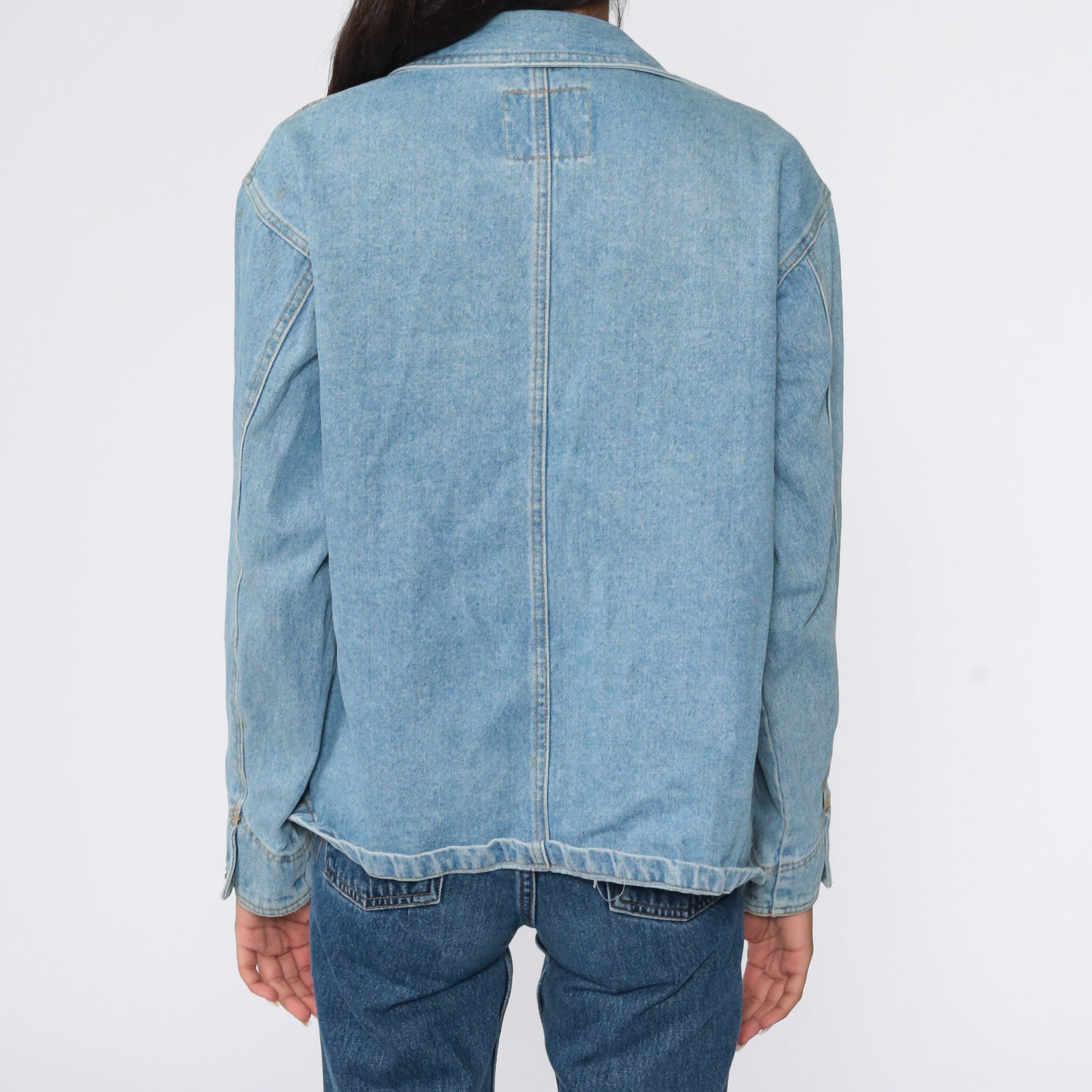 90s Light Blue Denim Cargo Jacket Workwear Button Up Medium