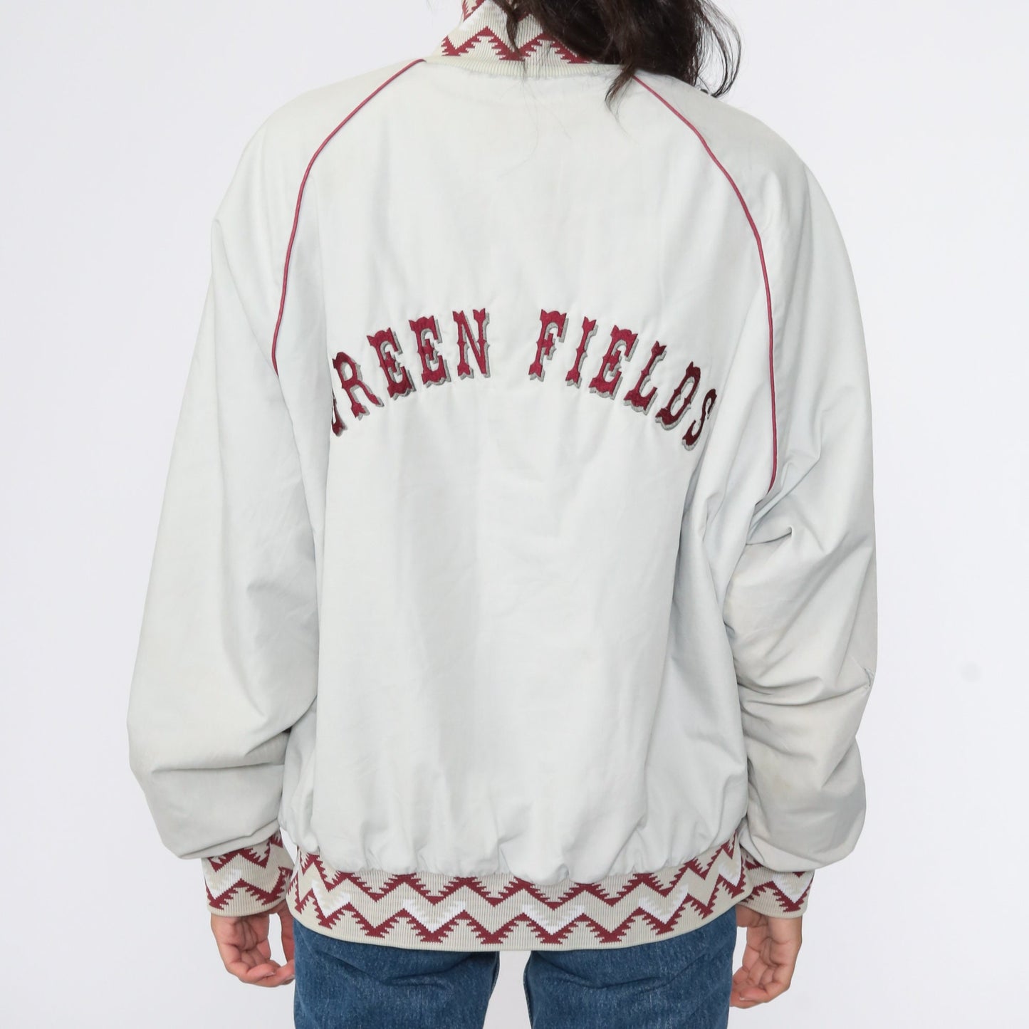80s Cecil & Green Fields Baseball Jacket Grey Snap Unisex Extra Large