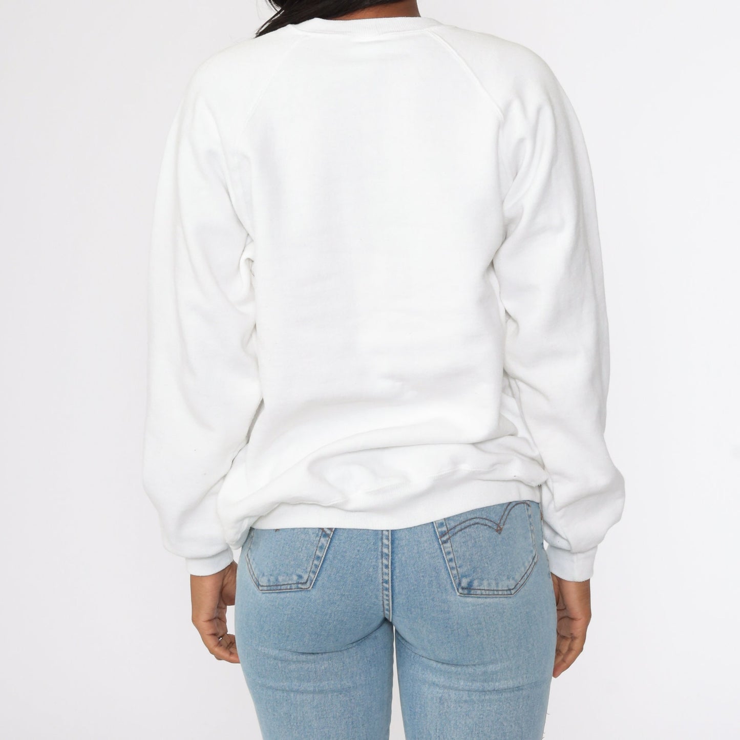 80s Jerzees Cat Face Raglan Sweatshirt White Graphic Crewneck Medium