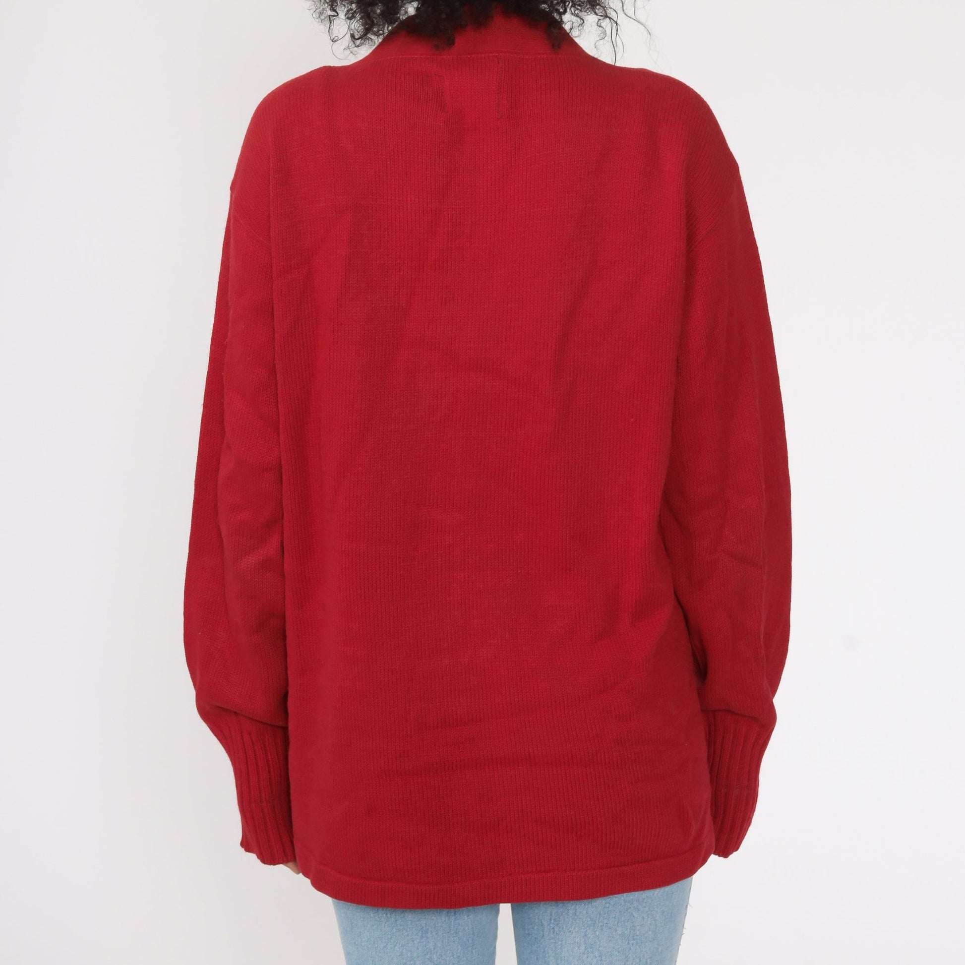 Champion Burgundy Cardigan 1960s Knit Button-Up Unisex Large