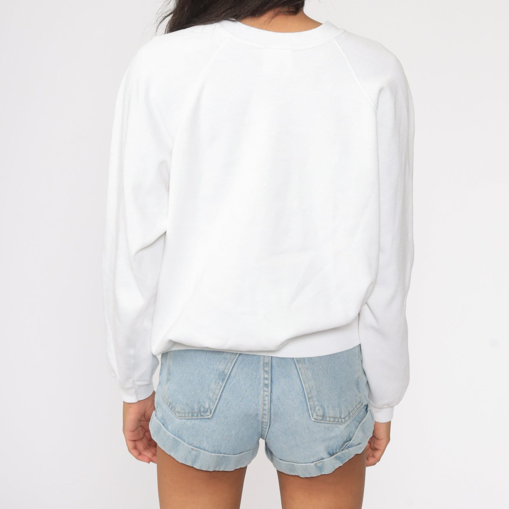 80s Mexico Hand Painted Raglan Sweatshirt White Neon Graphic Cotton Medium