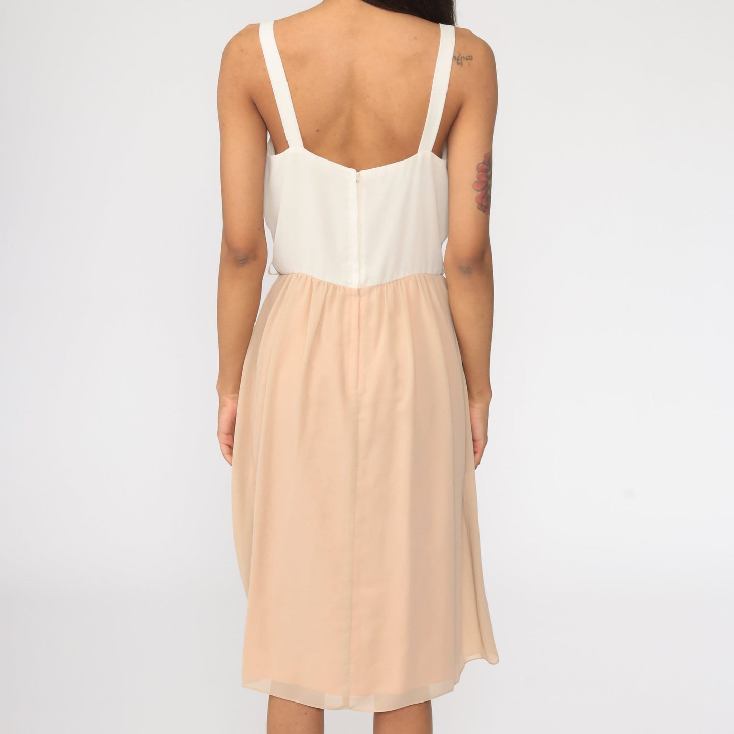 70s Off-White Tan Midi Sundress High Waist Sleeveless Tank Extra Small