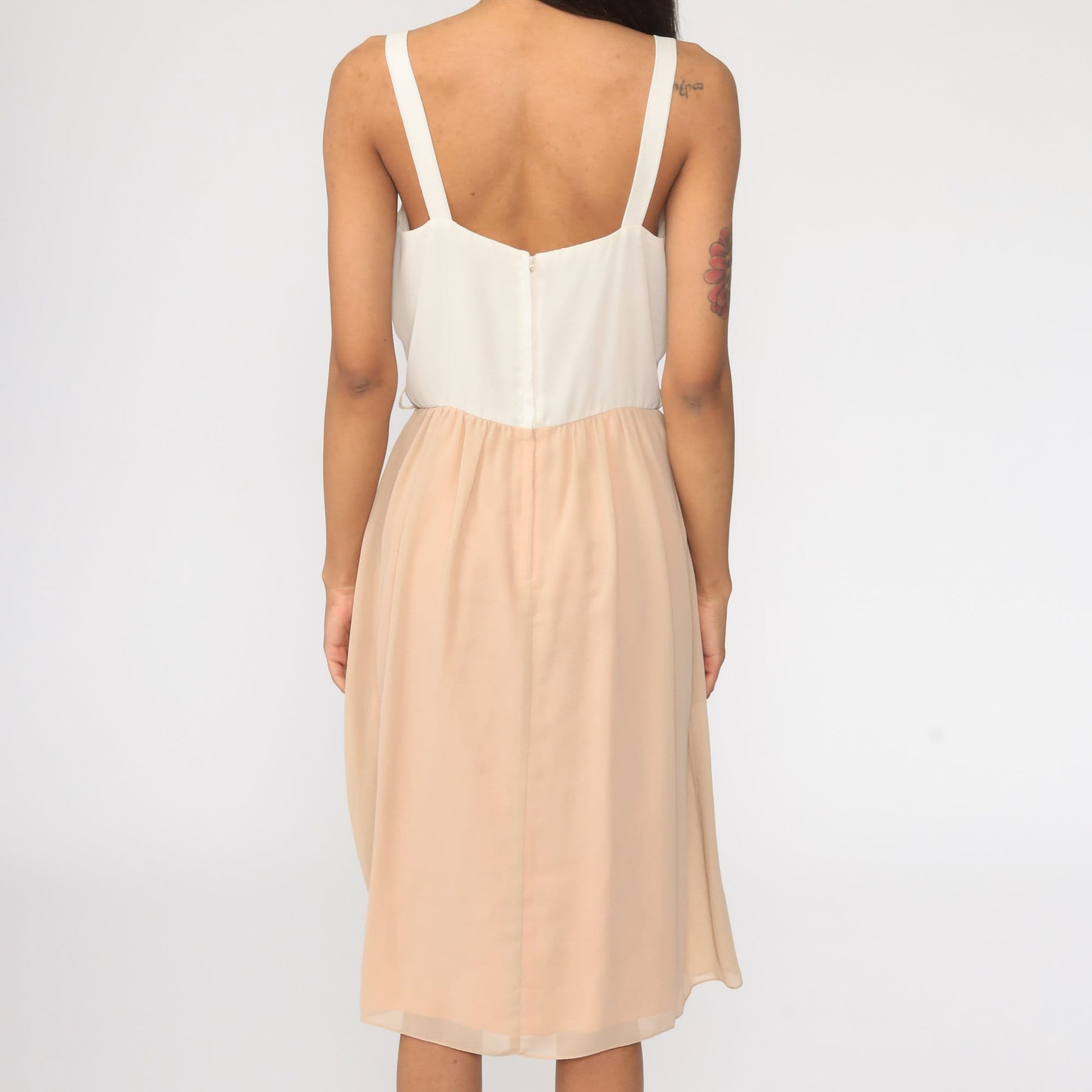 70s Off-White Tan Midi Sundress High Waist Sleeveless Tank Extra Small