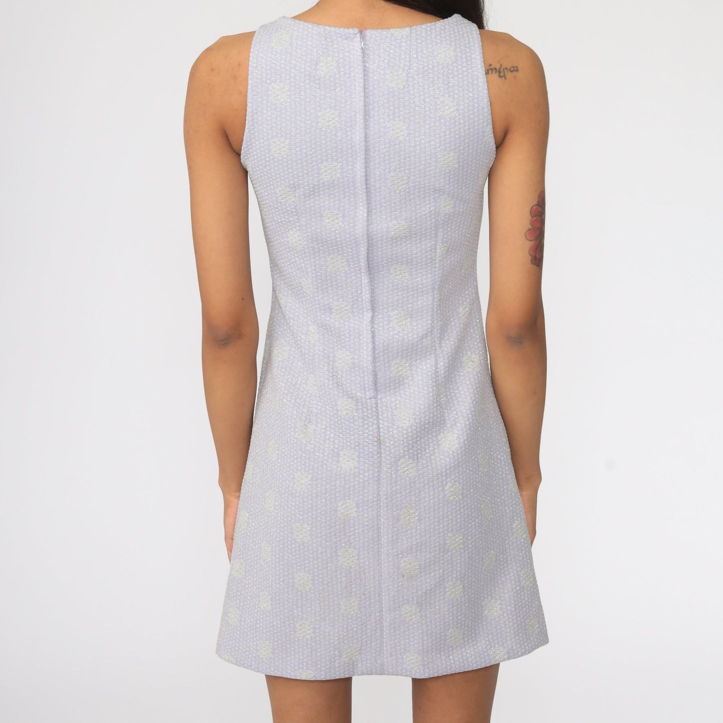 1970s Lavender Metallic Polka Dot Mini Dress Sleeveless Sheath Extra Small