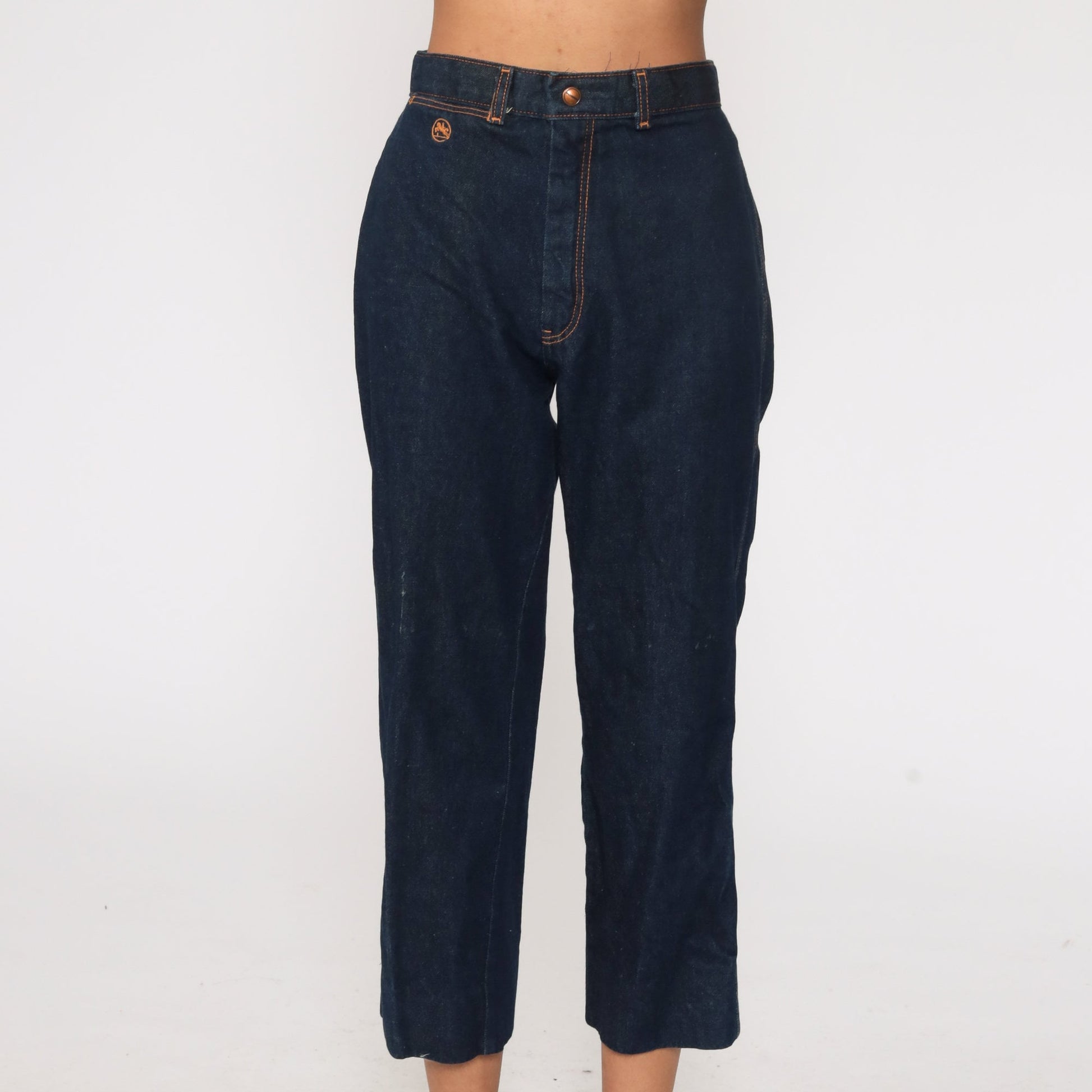 70s High Waisted Straight Leg Cropped Jeans Blue Denim Extra Small