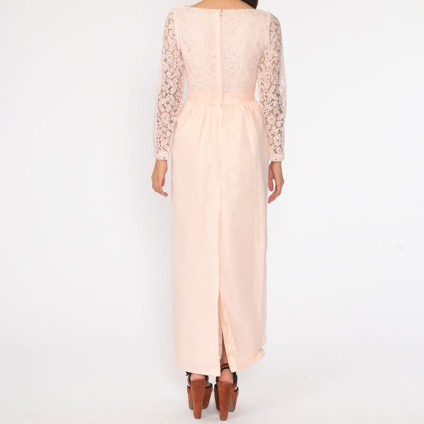 1950s Baby Pink Lace Cocktail Dress Bow Waist Pencil Skirt Extra Small