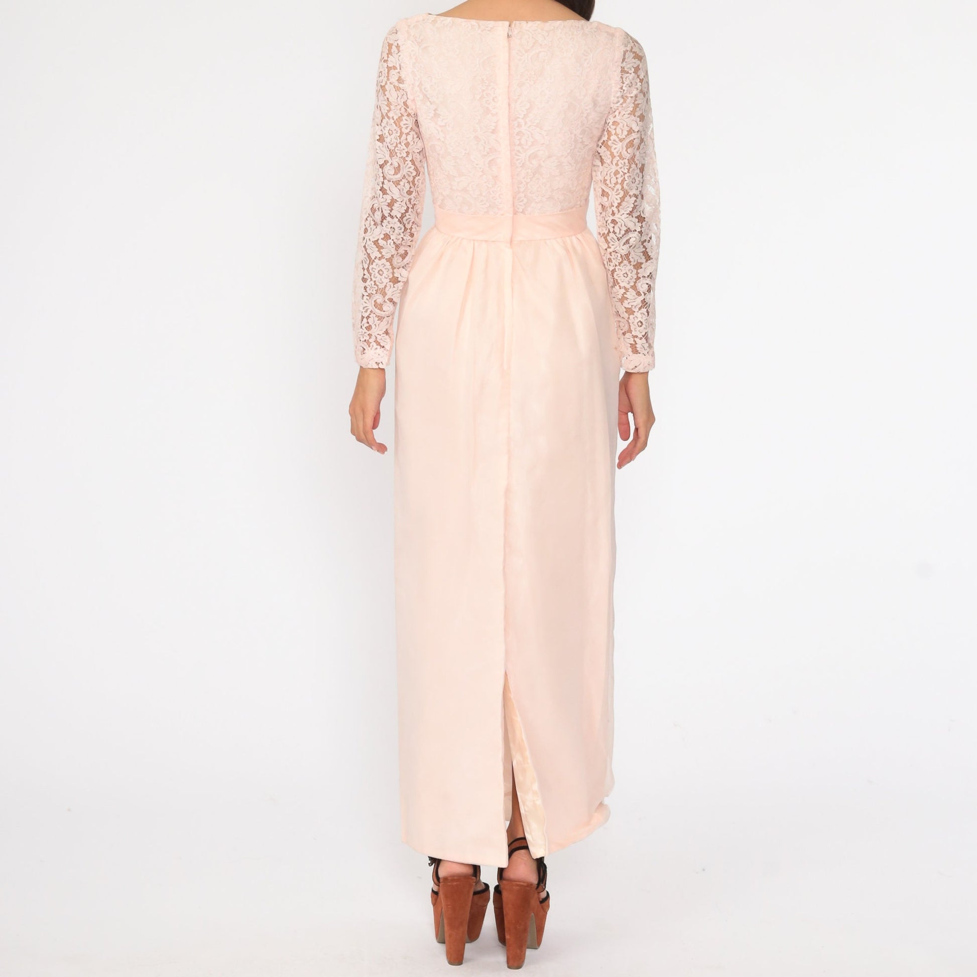 1950s Baby Pink Lace Cocktail Dress Bow Waist Pencil Skirt Extra Small