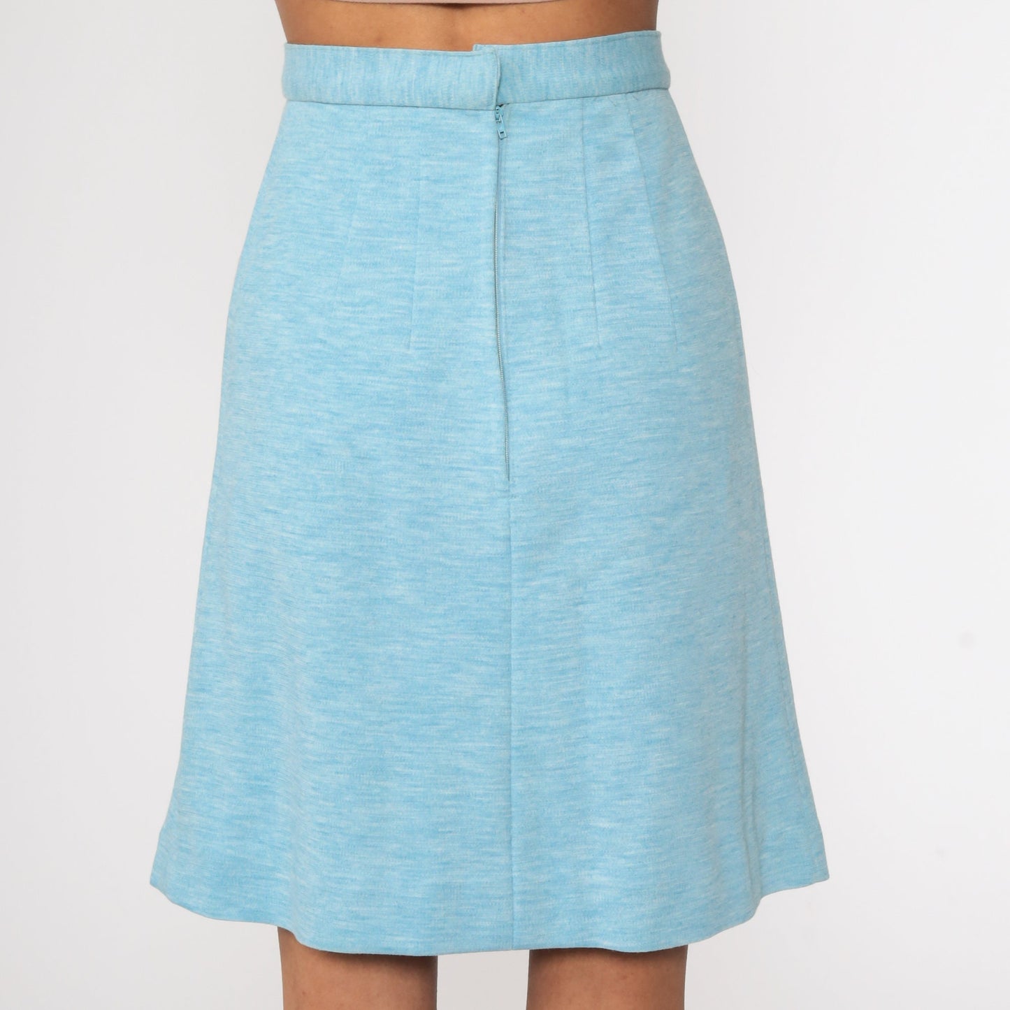 70s Heather Blue A-Line Mini Skirt High Waisted Rear Zip Extra Small