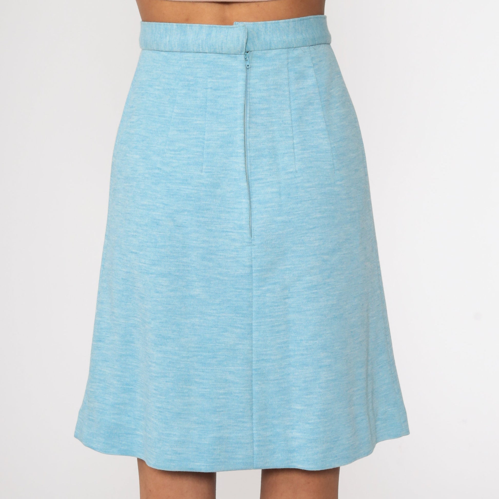 70s Heather Blue A-Line Mini Skirt High Waisted Rear Zip Extra Small