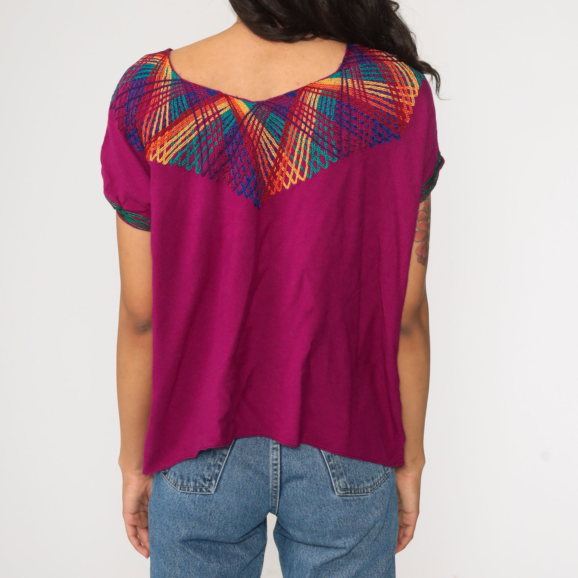 90s Purple Rainbow Striped Tunic Top Short Sleeve Small S