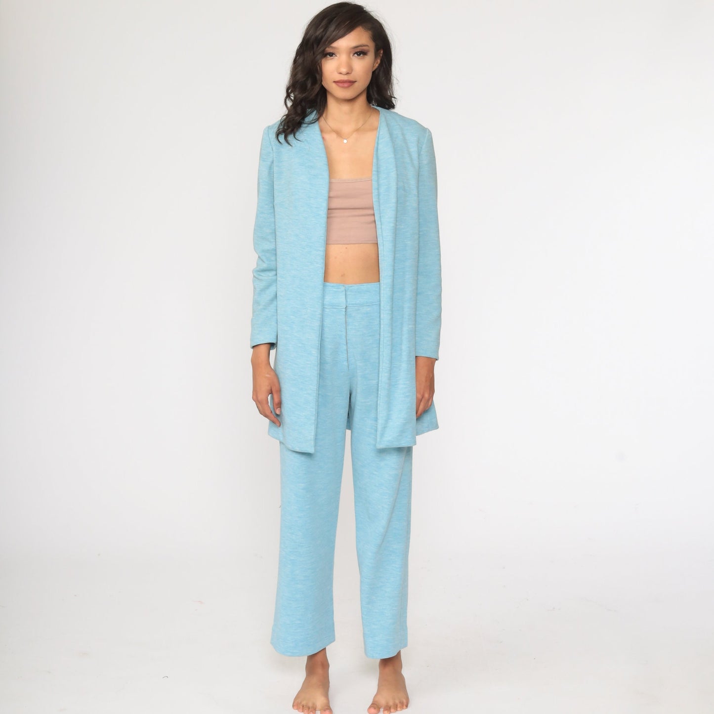70s Baby Blue Bell Bottom Two Piece Set Jacket + Pants Medium