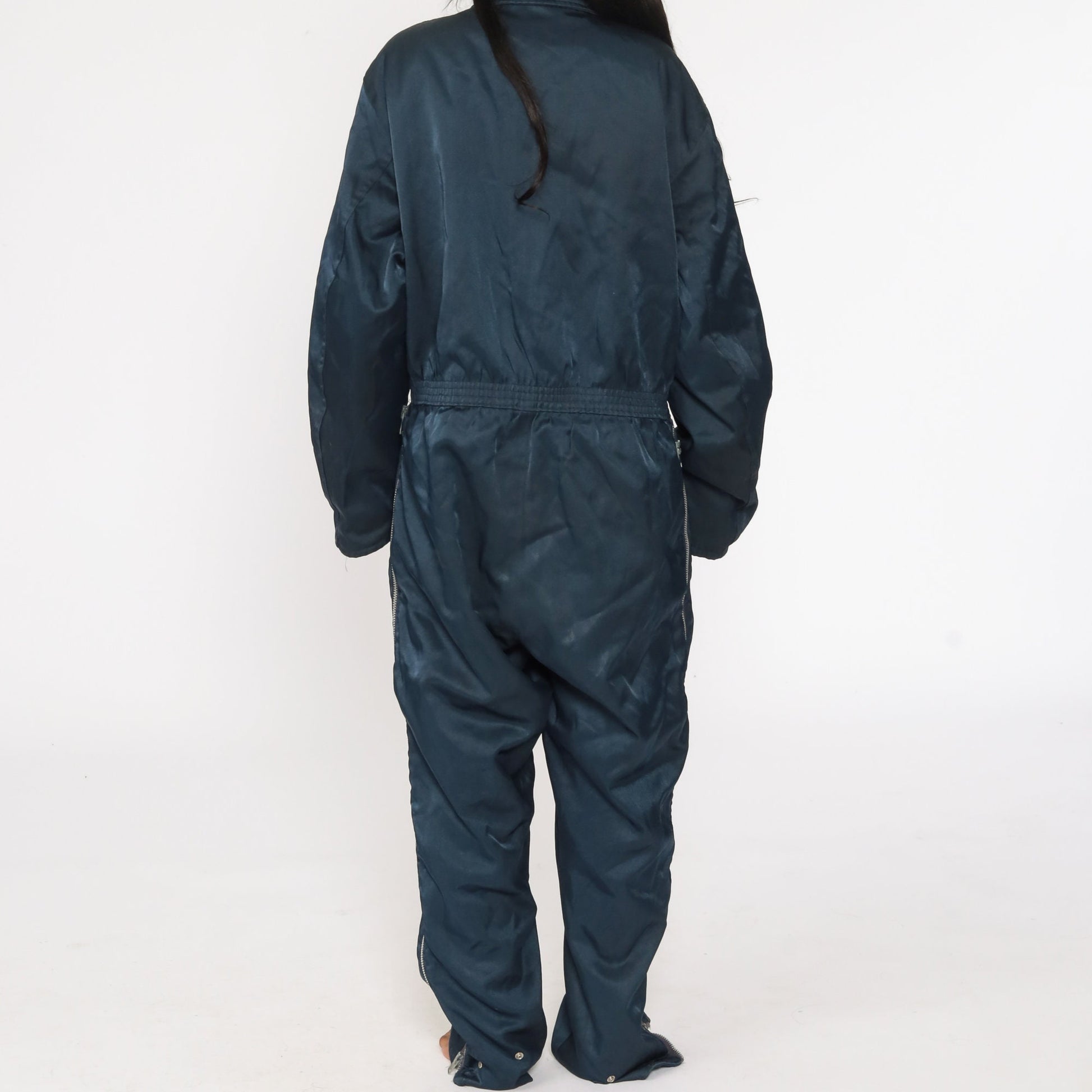 80s Navy Coveralls Workwear Jumpsuit Long Sleeve Quilted Lining Extra Large XL