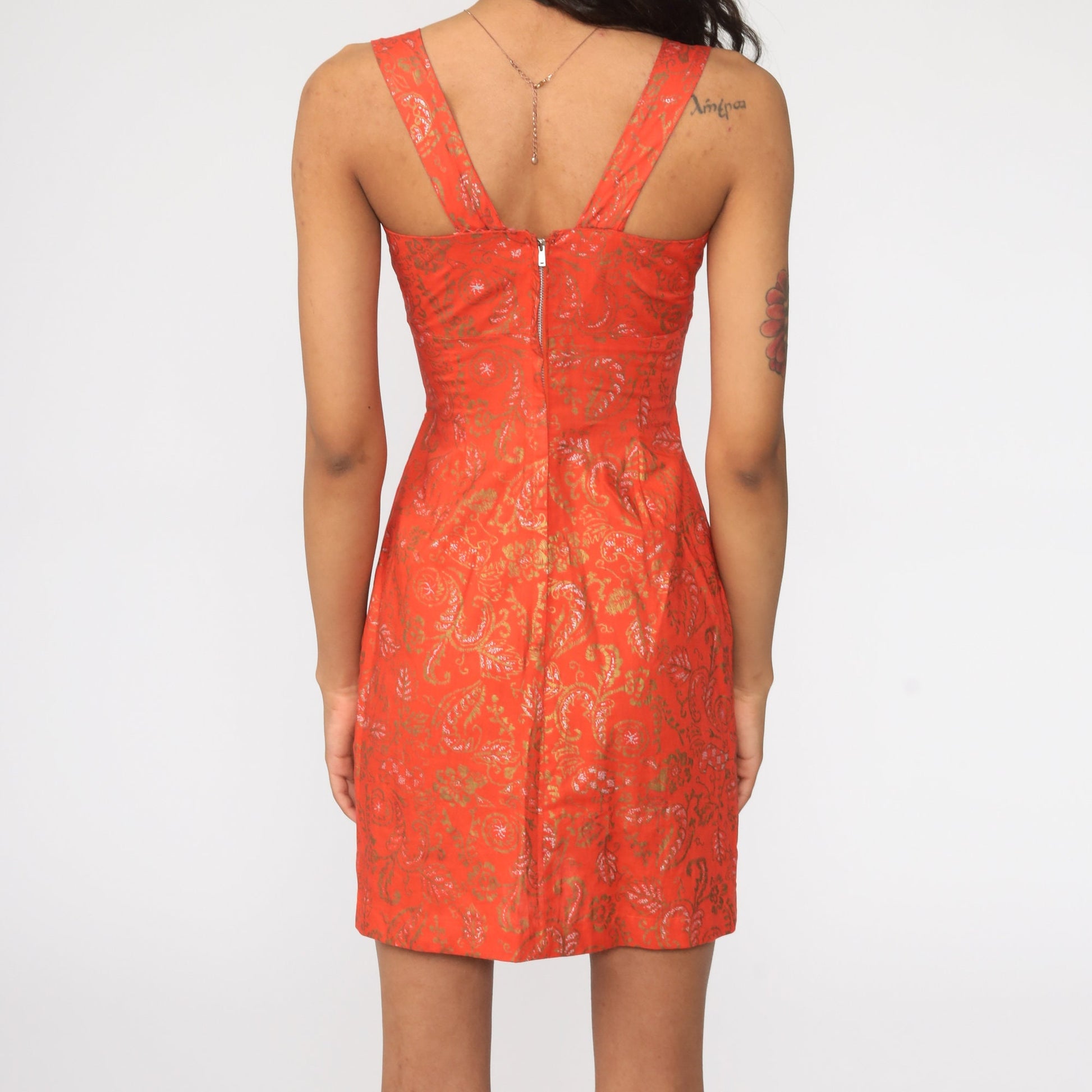 1950s Alfred Shaheen Hawaiian Sheath Dress Orange Floral Mini Extra Small