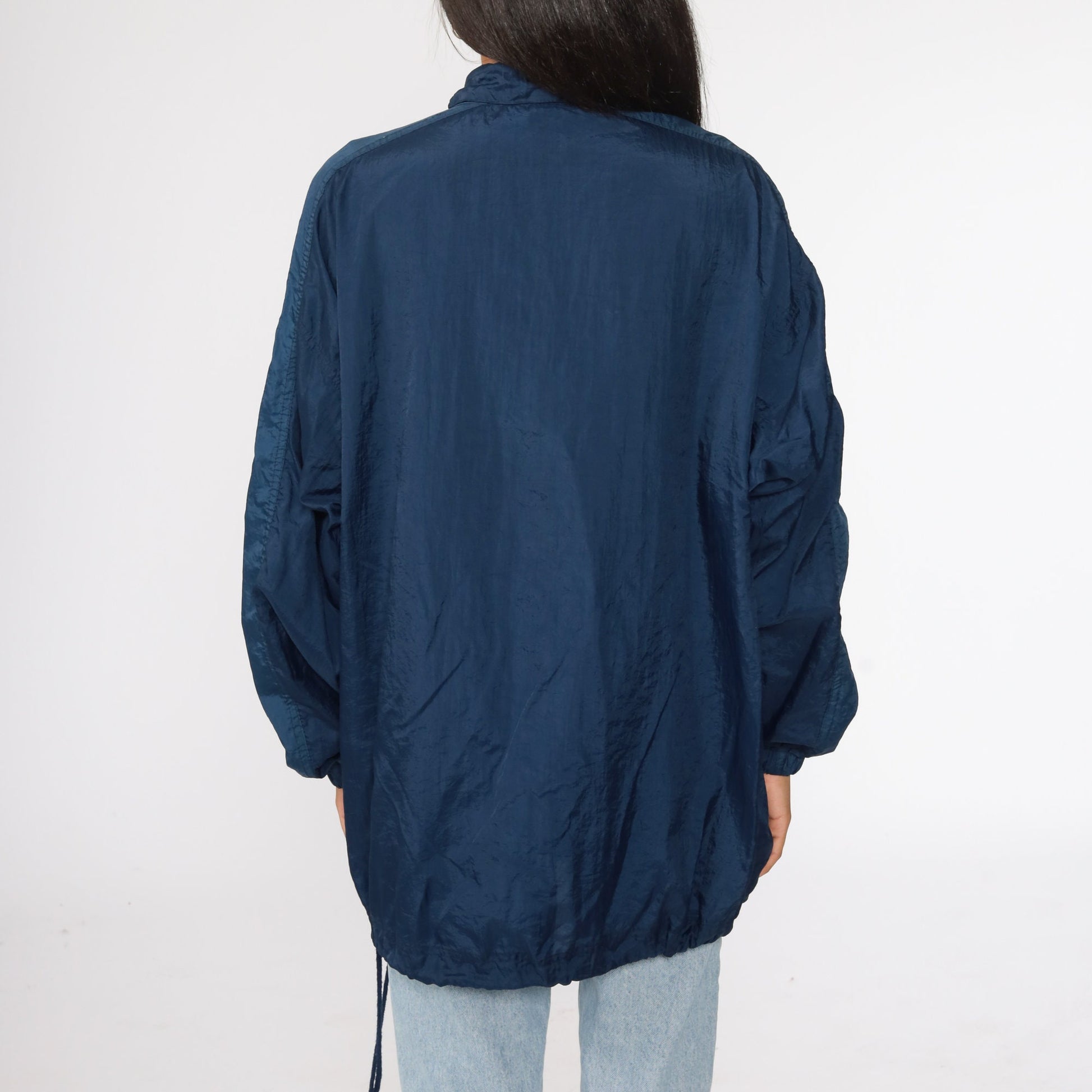 90s Navy Windbreaker Jacket Drawstring Neck Nylon Extra Large XL