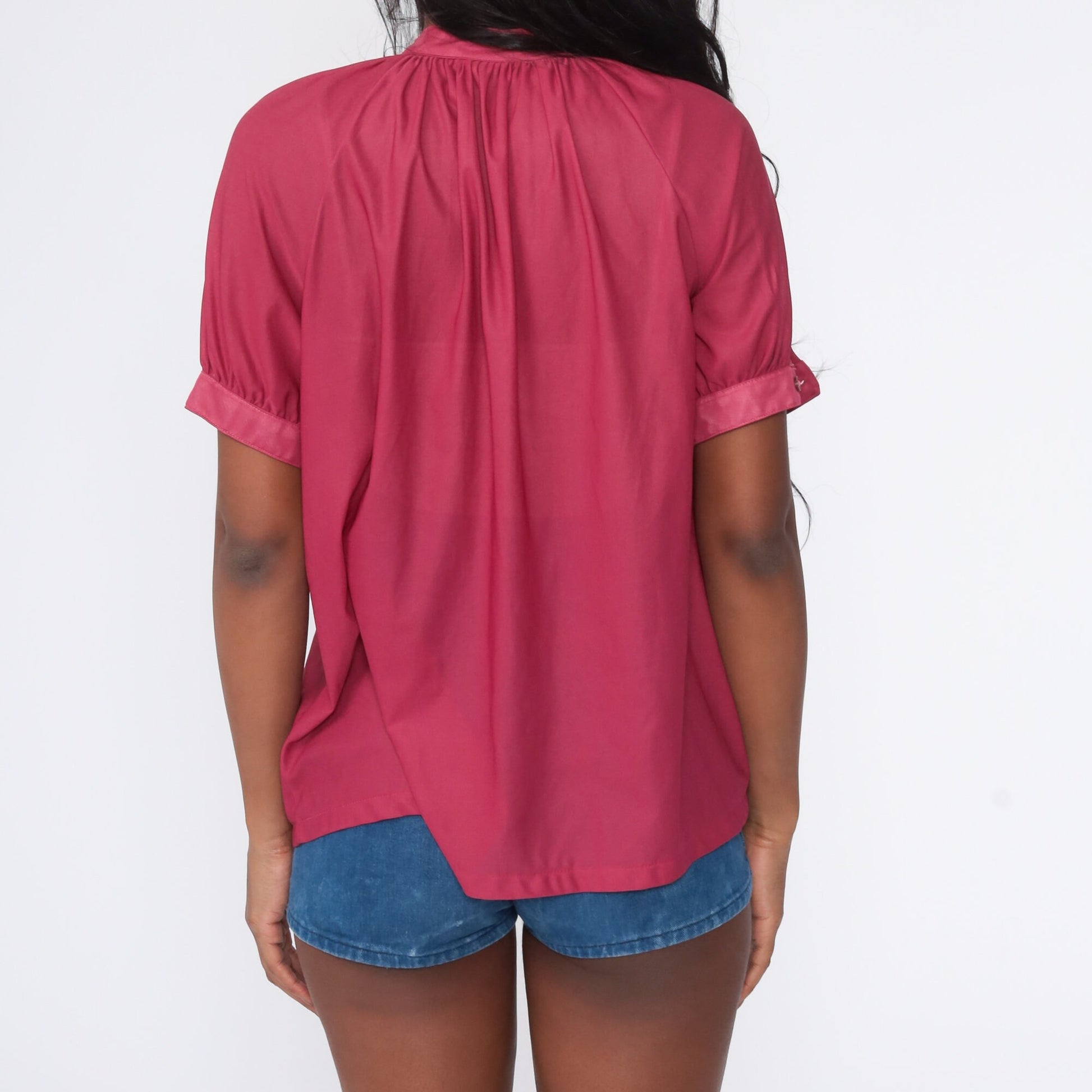 70s Deep Pink Button-Up Shirt Trapeze Cut Short Sleeve Medium