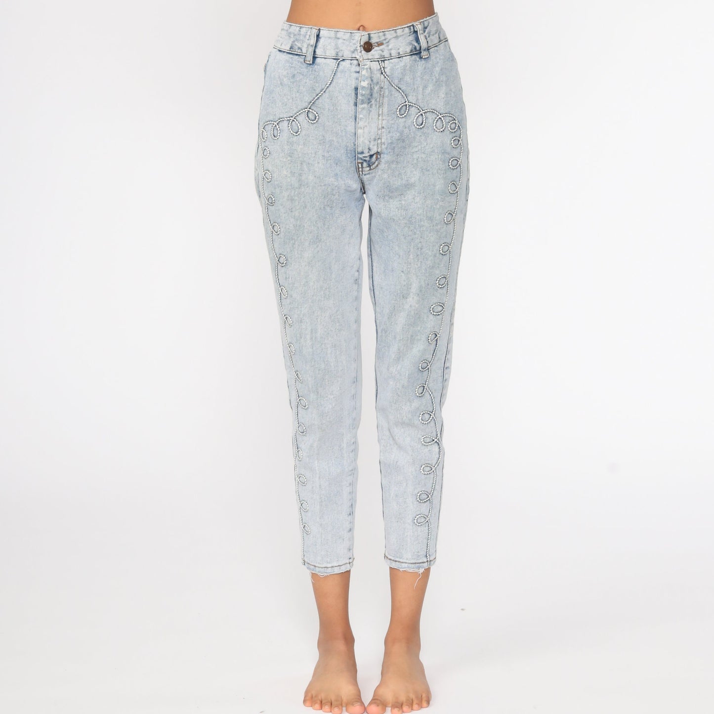 90s Acid Wash Skinny Jeans High Waisted Ankle Denim Blue Small 26