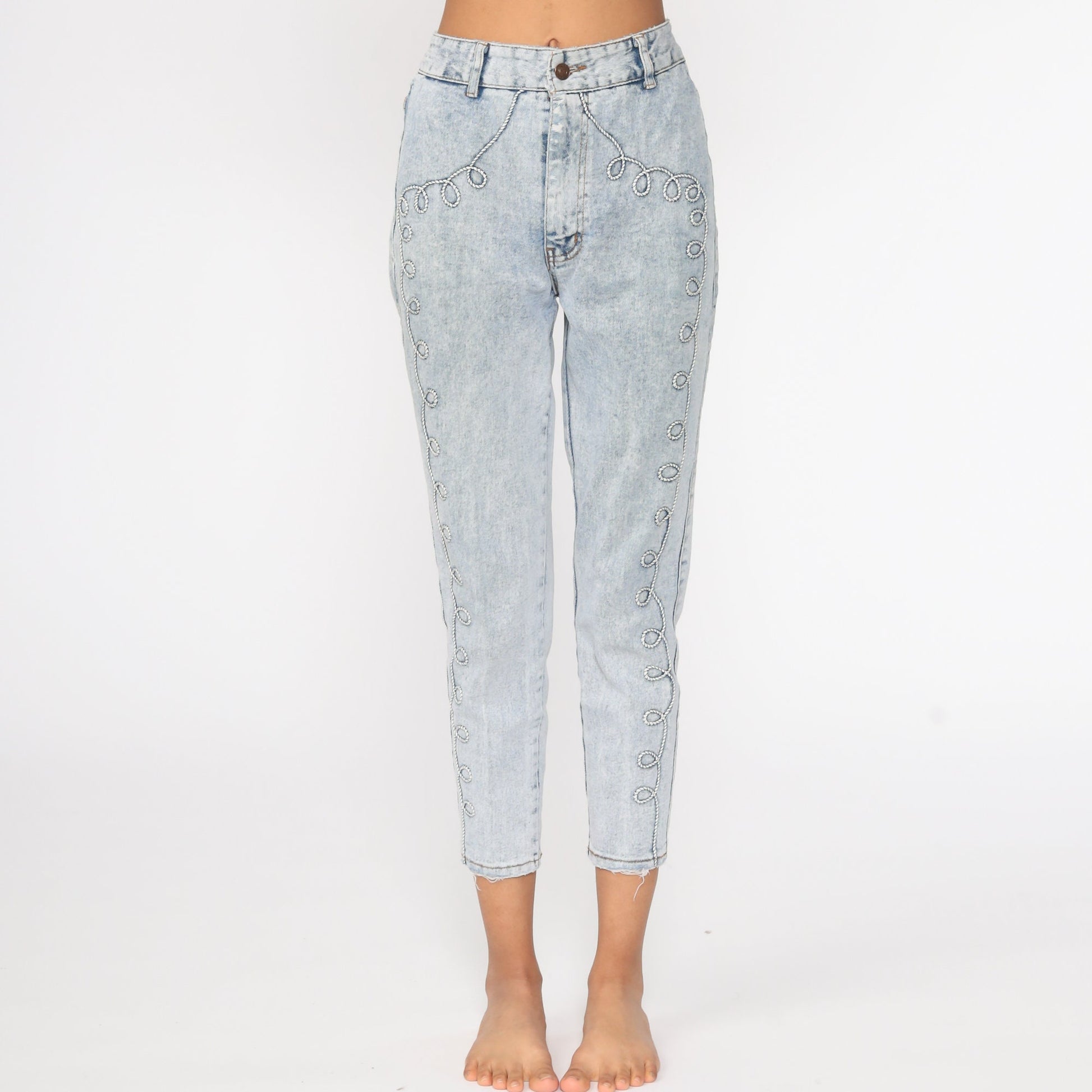 90s Acid Wash Skinny Jeans High Waisted Ankle Denim Blue Small 26
