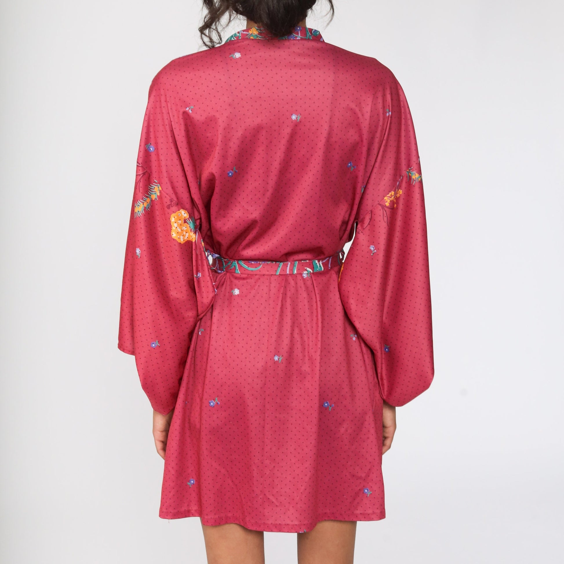 70s Floral Kimono Robe Wrap Dressing Gown Tropical Print Medium Large