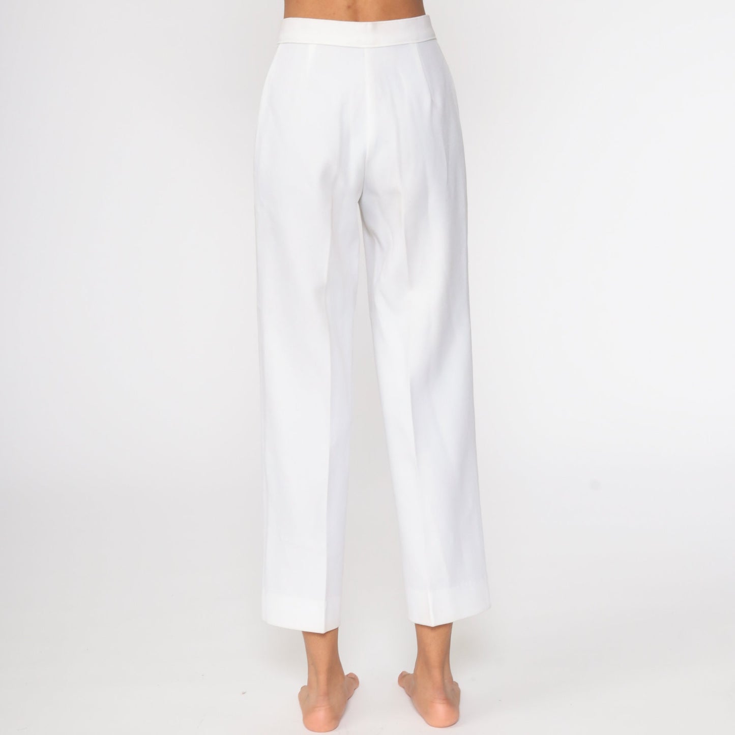 70s White High-Waisted Straight Leg Trousers Small 26