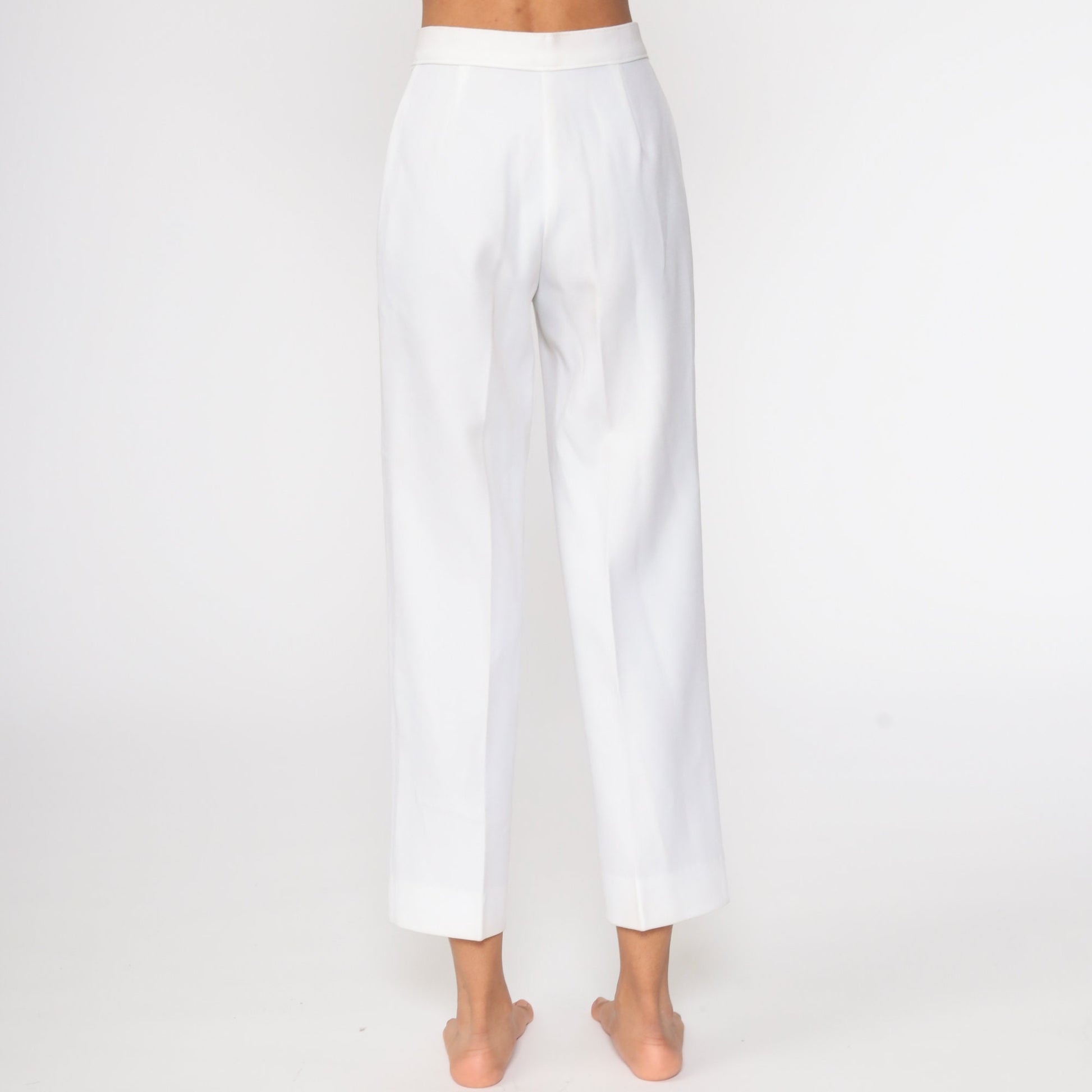 70s White High-Waisted Straight Leg Trousers Small 26