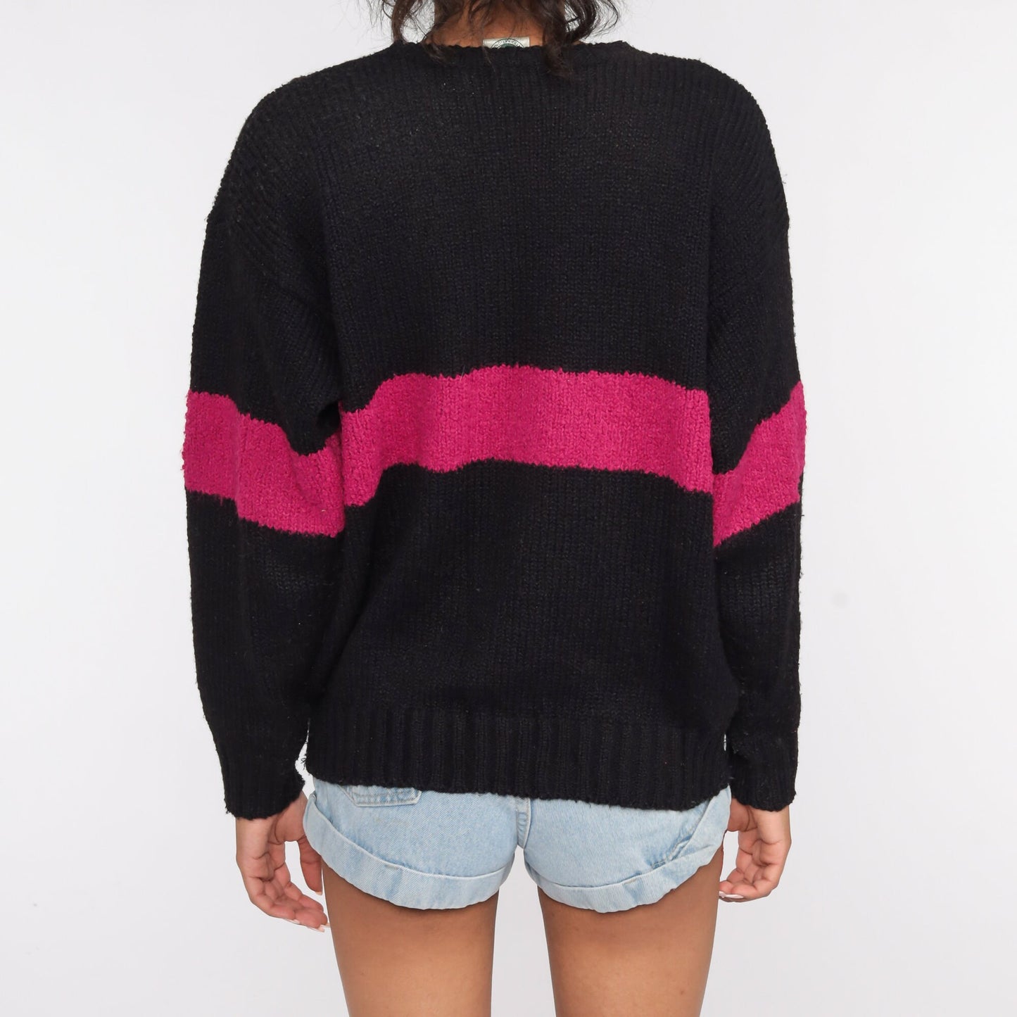 80s Southwestern Tribal Sweater Black Wool Blend Aztec Pullover Large