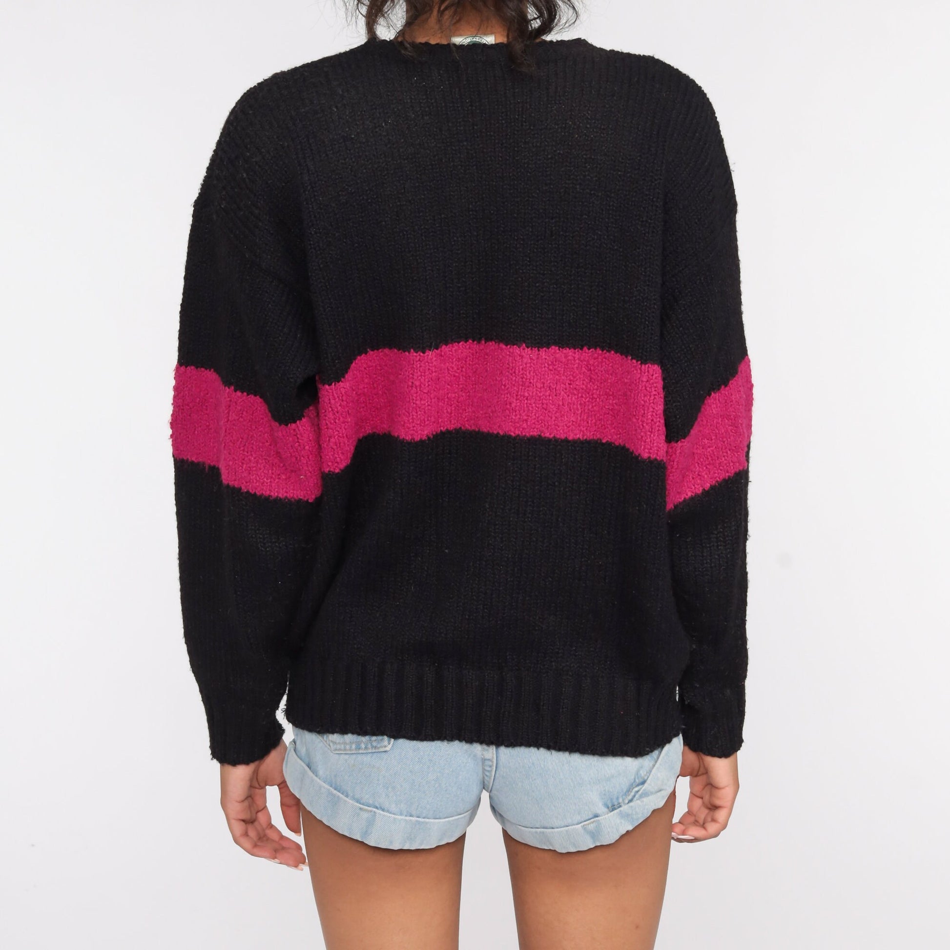 80s Southwestern Tribal Sweater Black Wool Blend Aztec Pullover Large