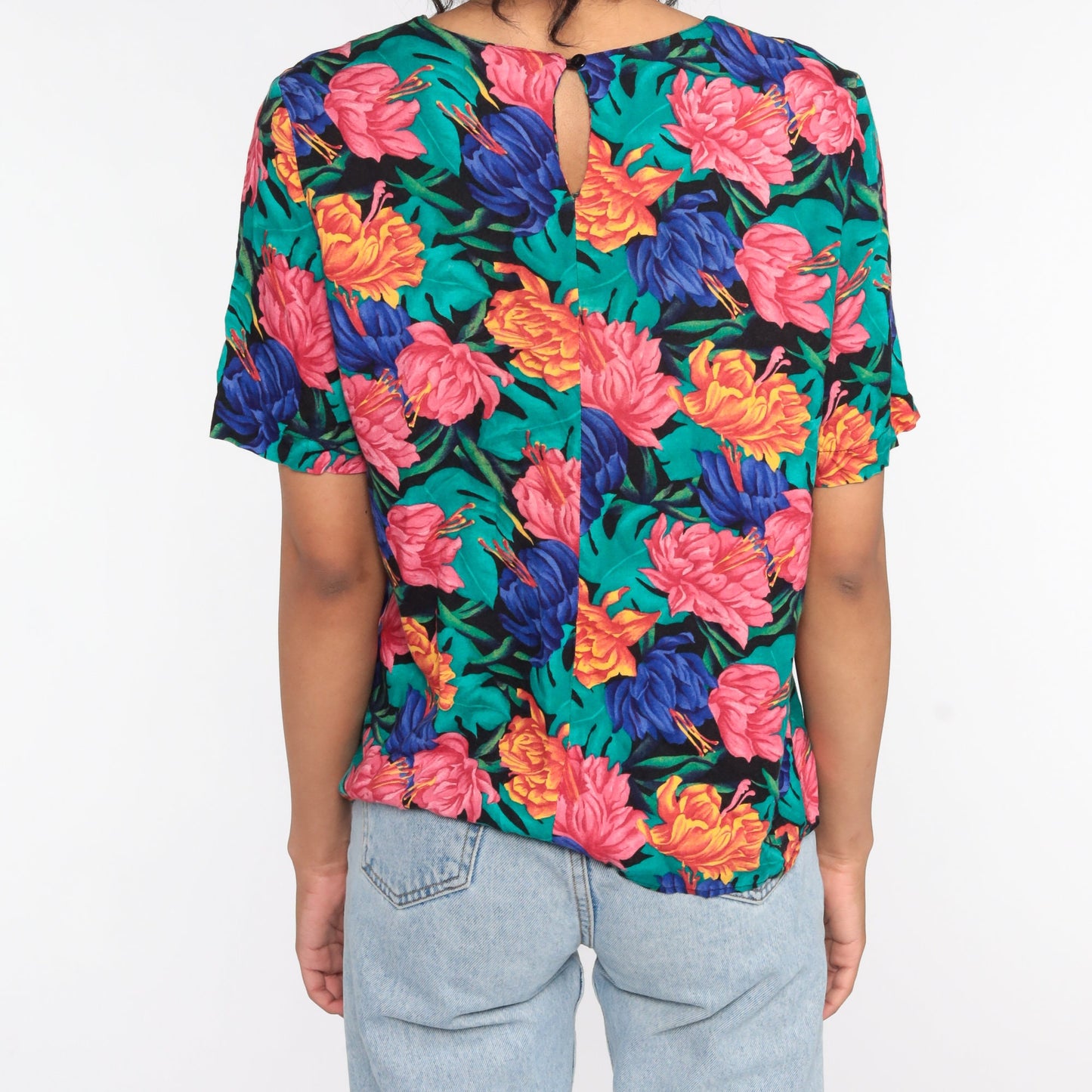 90s Floral Print T-Shirt Vintage Grunge Tee Small Medium