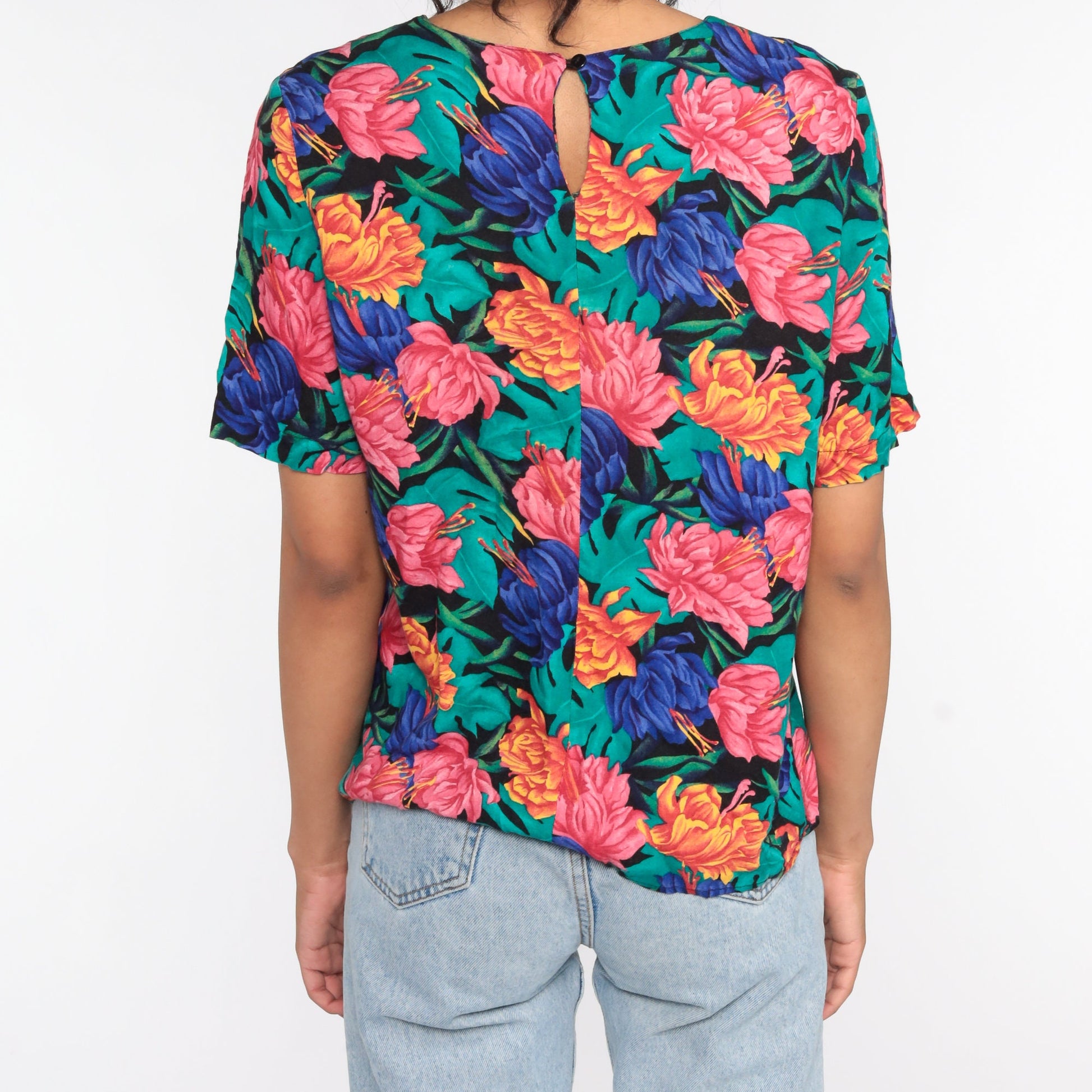 90s Floral Print T-Shirt Vintage Grunge Tee Small Medium