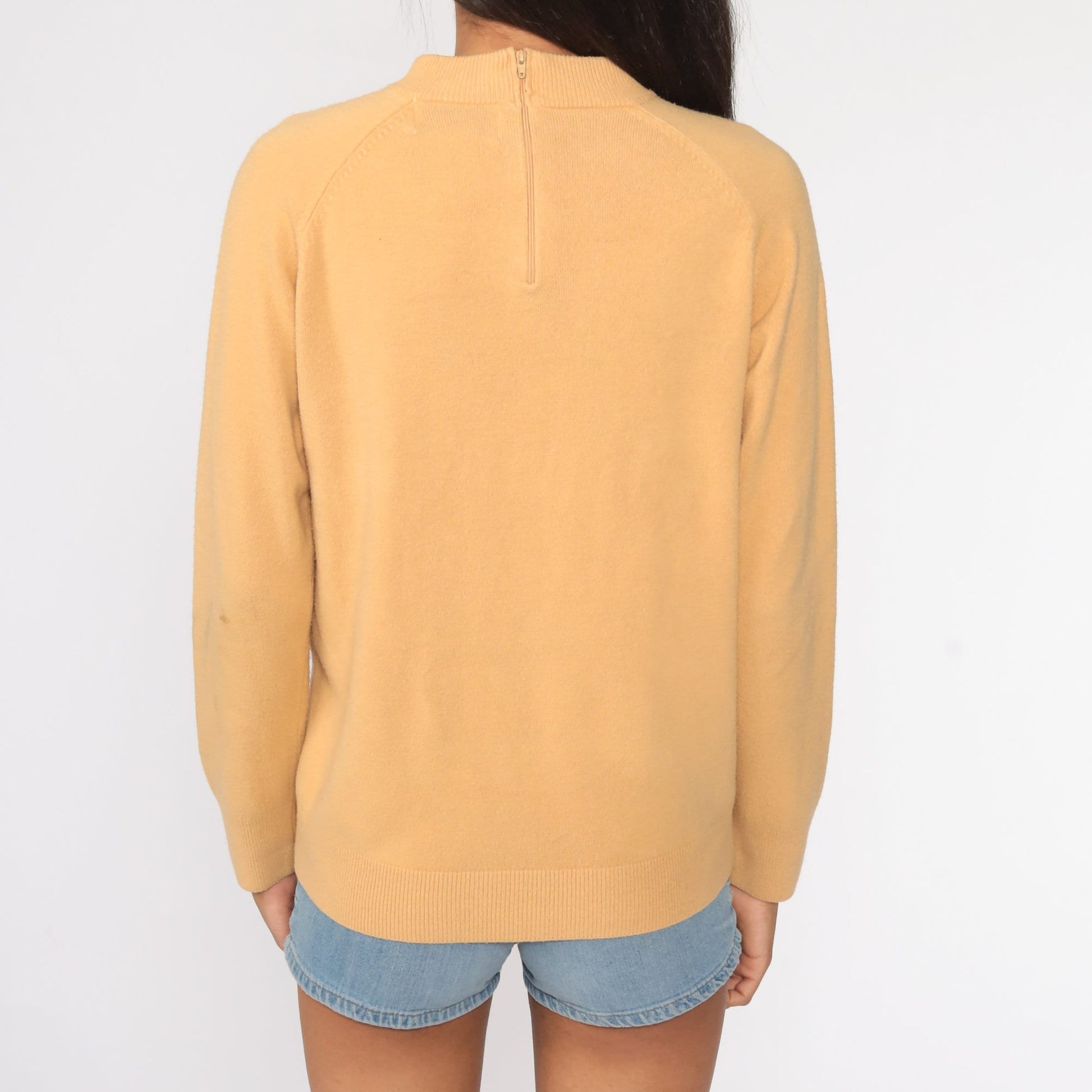 70s Tan Knit Raglan Sweater Pullover Small